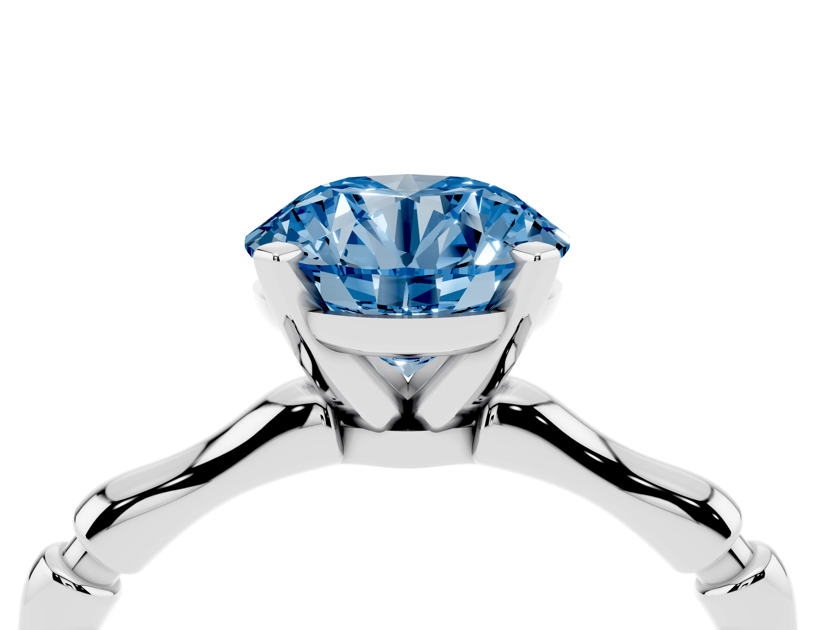 Fancy Blue Round Cut Diamond Solitaire Ring Set in Silver with Bamboo Band and Prong Setting