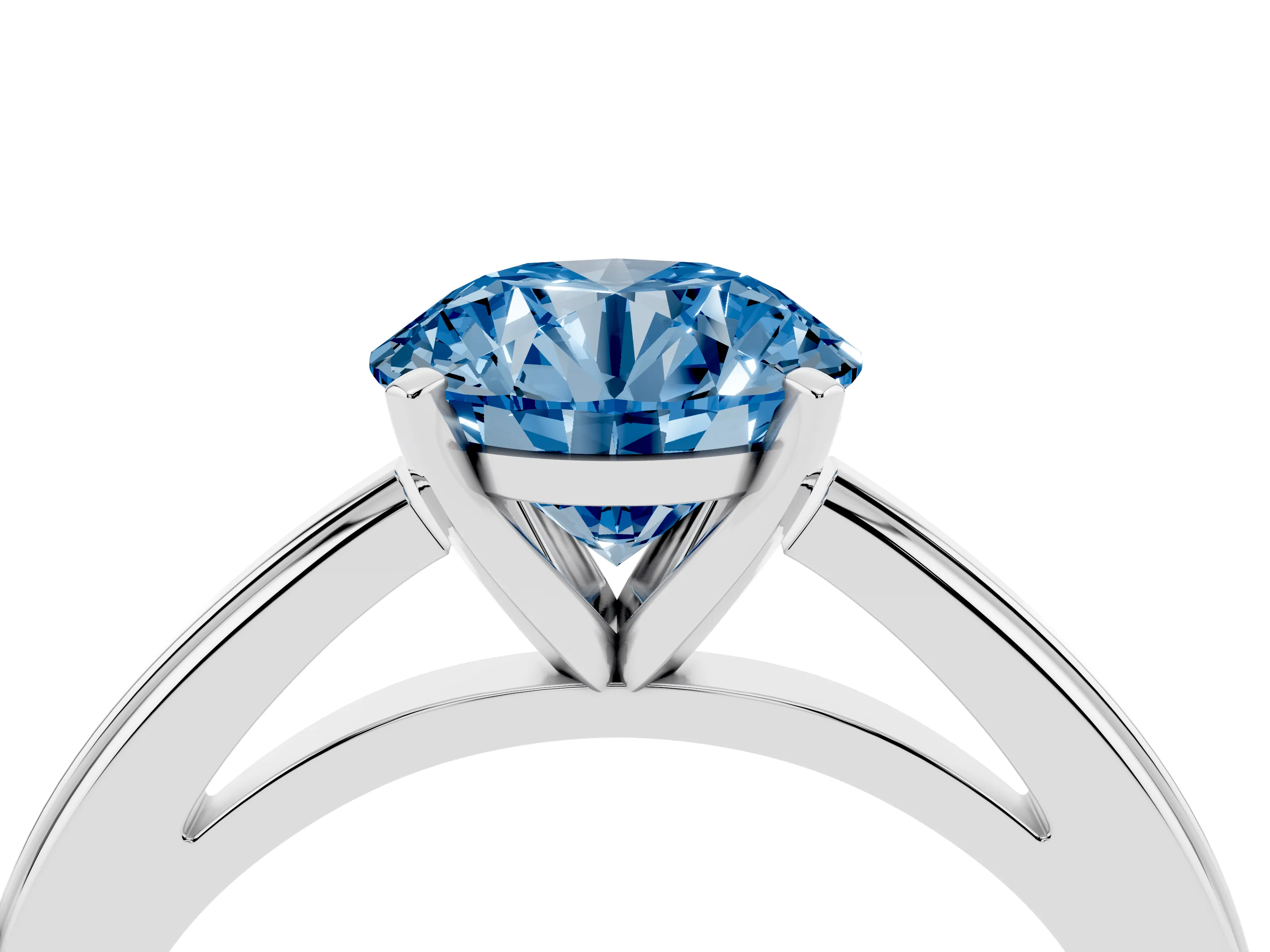 Fancy Blue Round Cut Diamond Solitaire Ring Set in Silver with Prong Setting and Classic Band