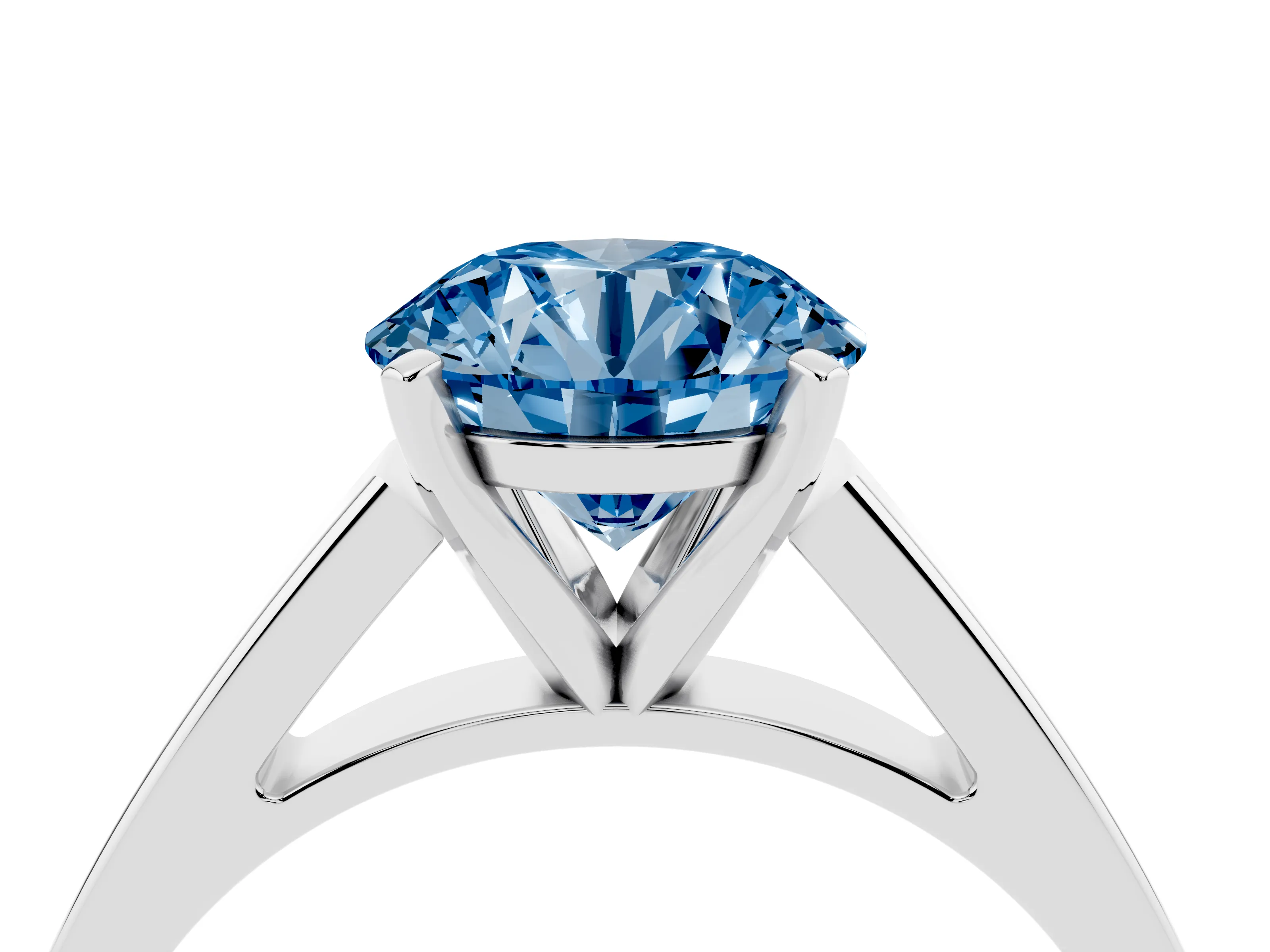 Fancy Blue Round Cut Diamond Solitaire Engagement Ring Set in White gold with Prong Setting and Tapered Band