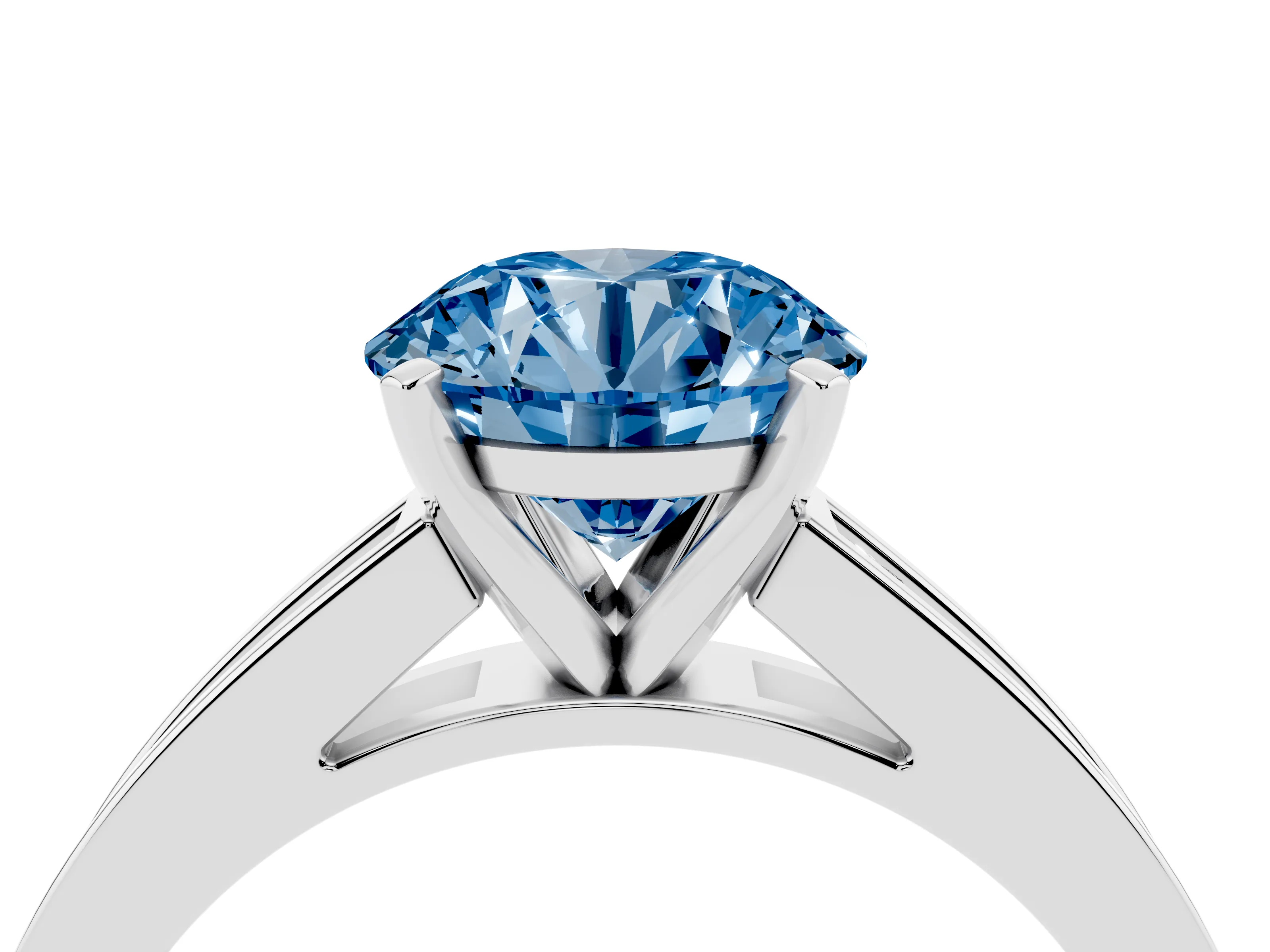 Fancy Blue Round Cut Diamond Solitaire Ring Set in White gold with Channel-Set Band and Prong Setting