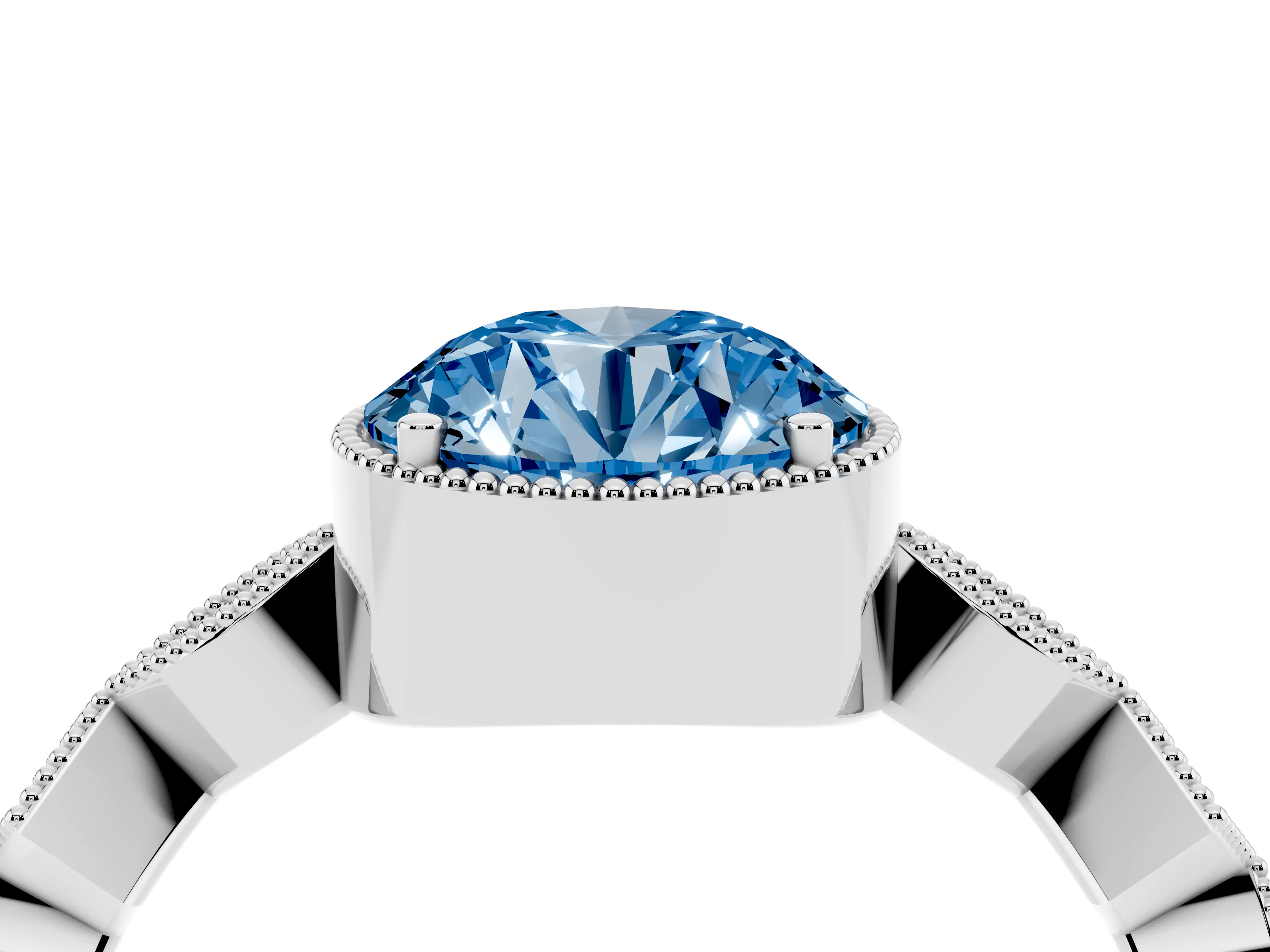 Fancy Blue Round Cut Diamond Milgrain Marquise Twist Band Ring Set in White gold with Prong Setting