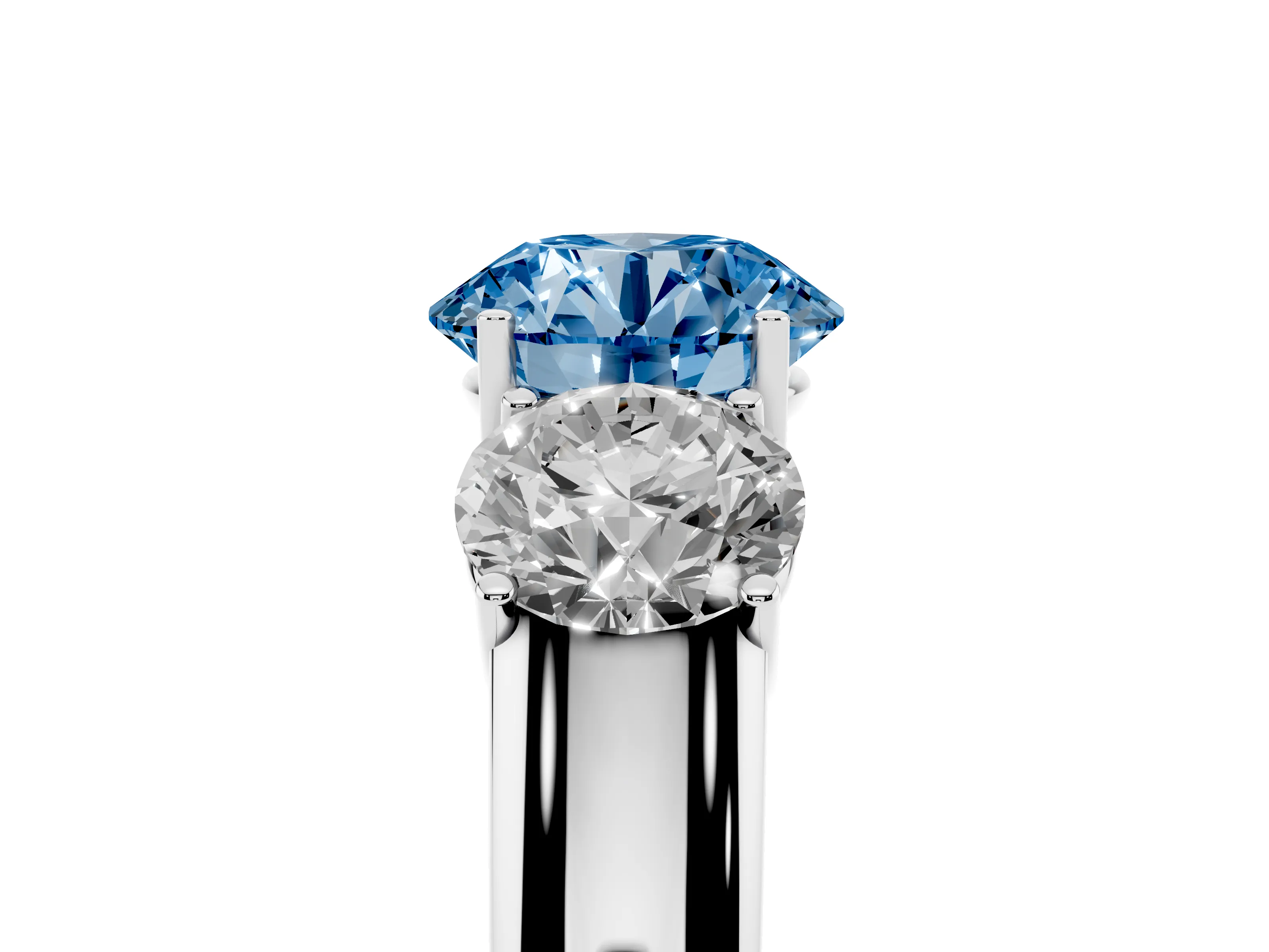 Fancy Blue Three-Stone Round Cut Diamond Ring Set in Silver with Matching Prong Settings and Plain Band
