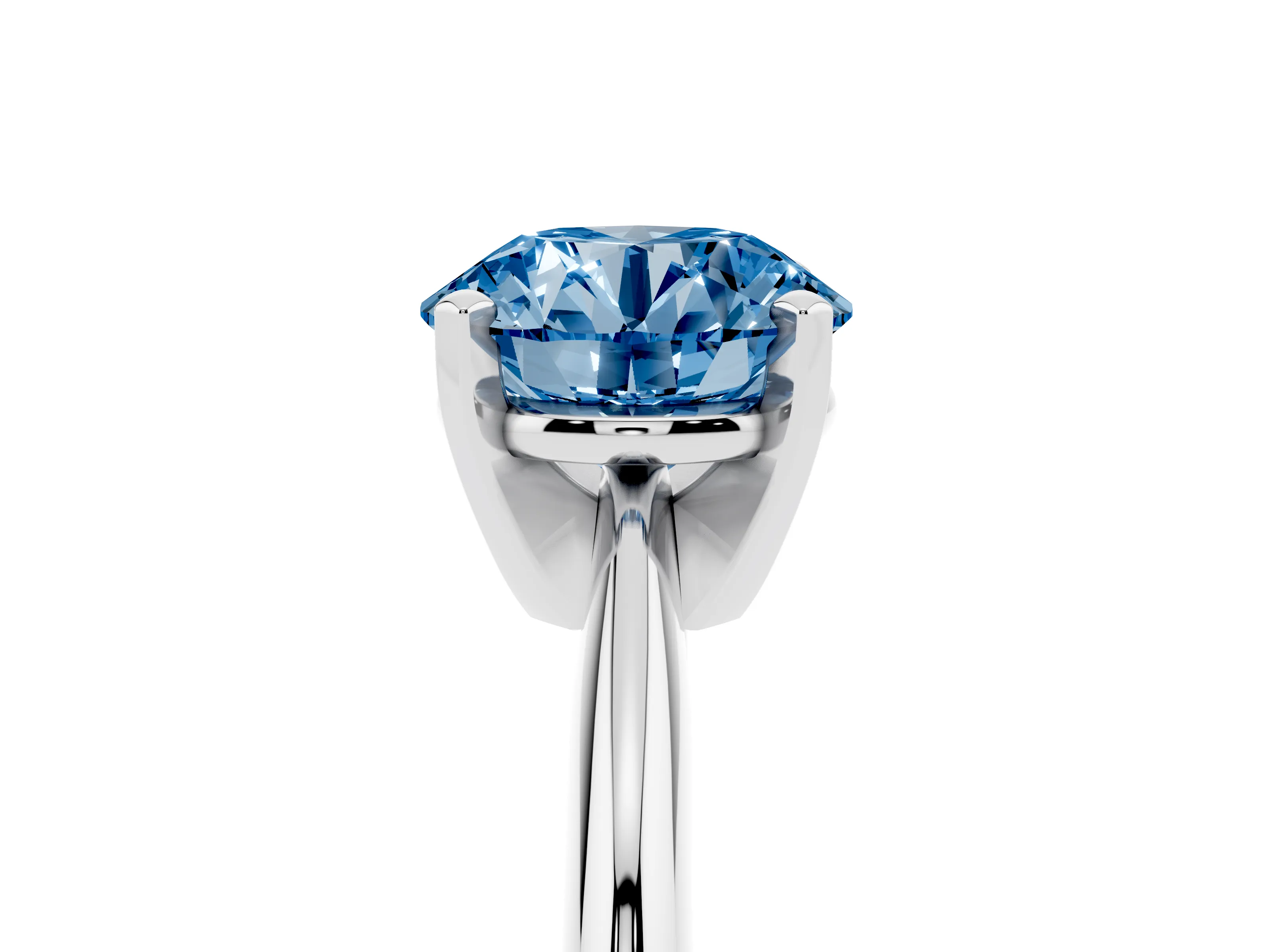 Fancy Blue Round Cut Diamond Solitaire Ring Set in Silver with Prong Setting on a Plain Round Band