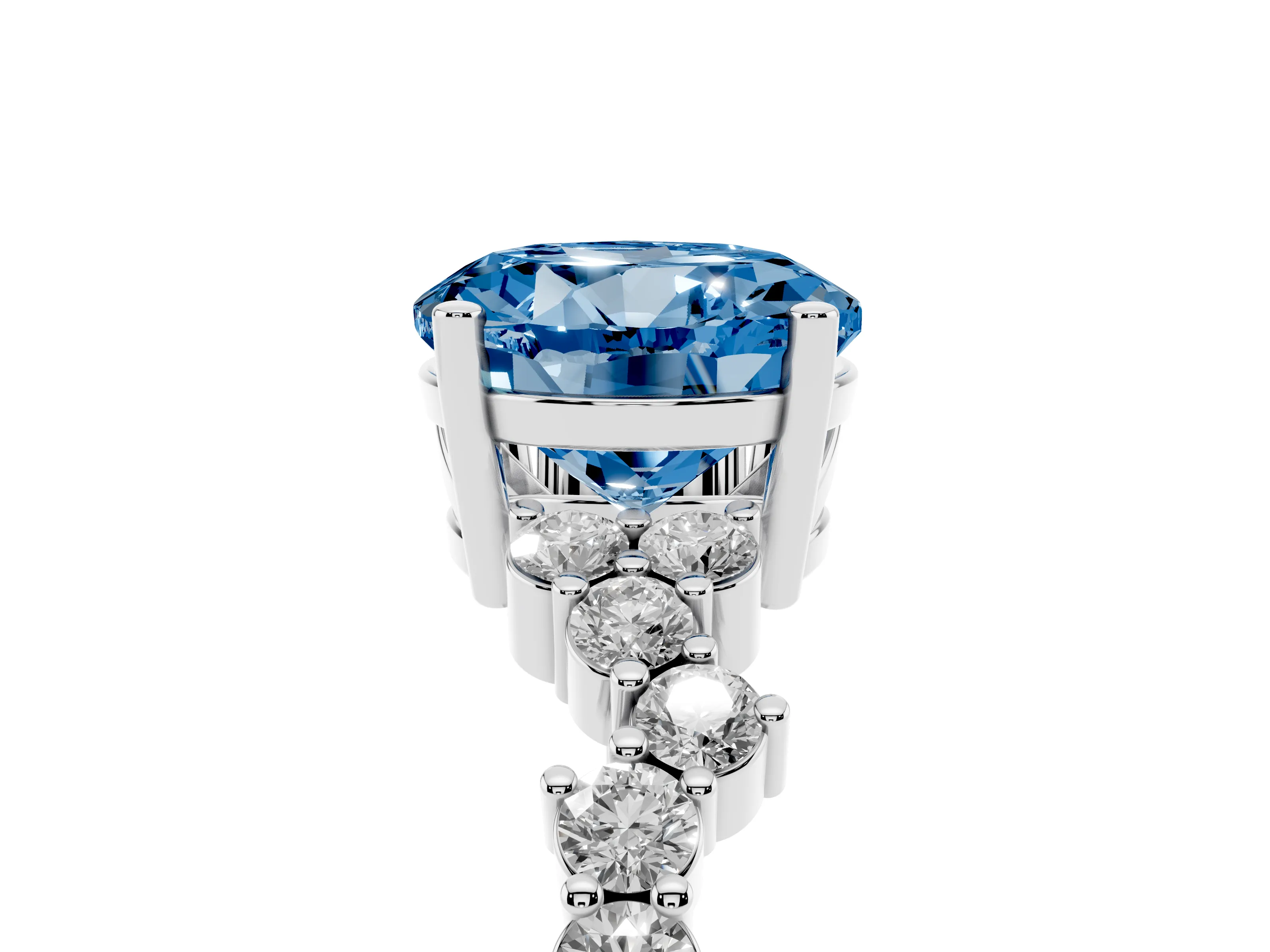 Fancy Blue Round Cut Diamond Ring Set in White gold with Scattered Round Accents