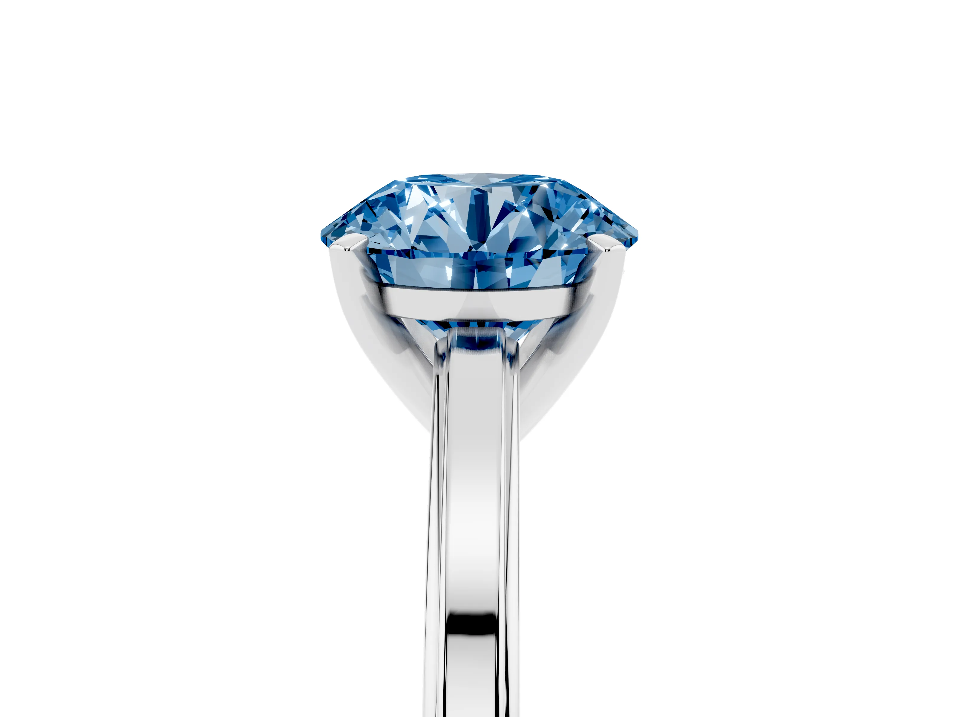 Fancy Blue Round Cut Diamond Solitaire Ring Set in Silver with Prong Setting and Classic Band