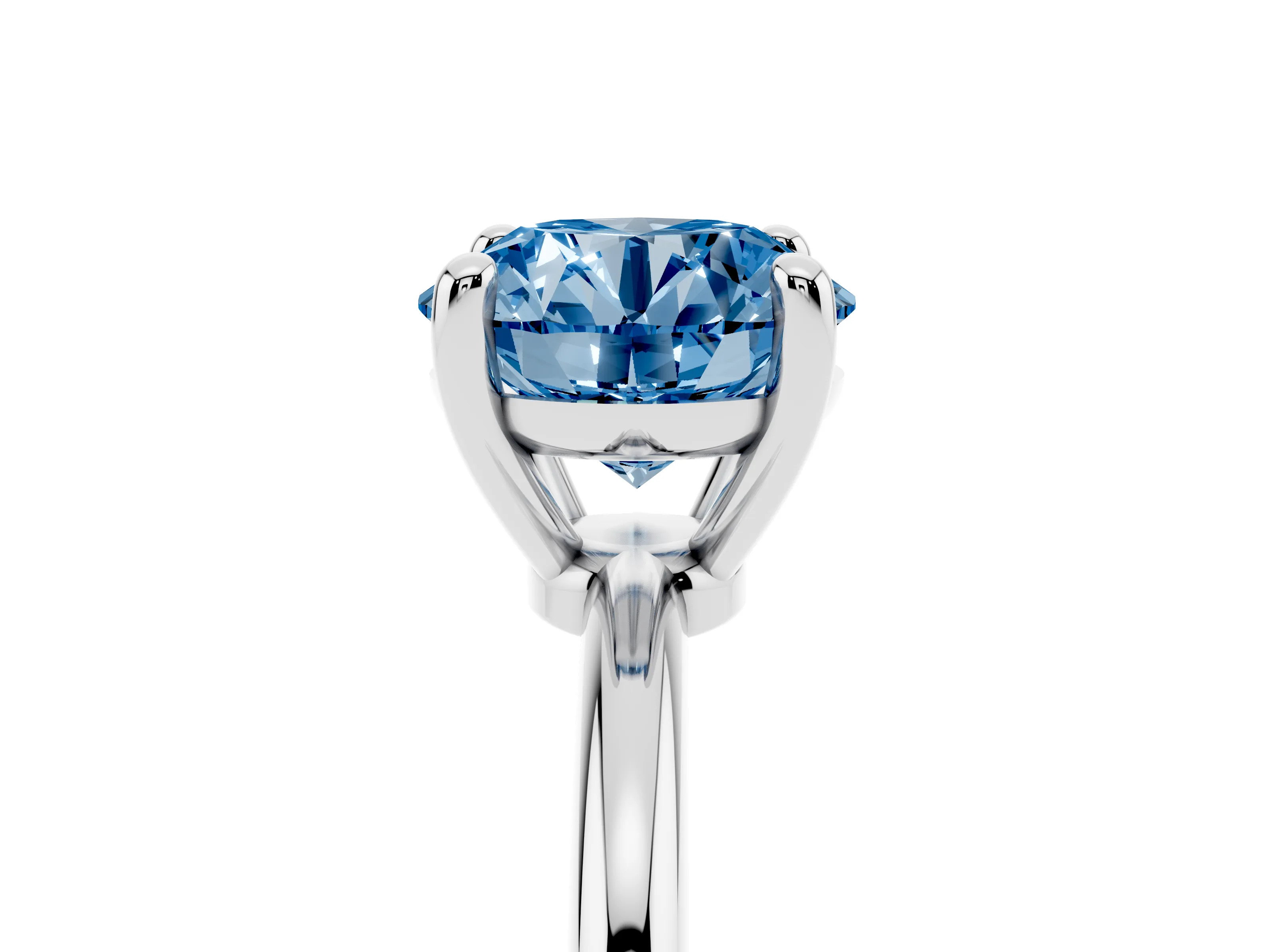 Fancy Blue Round Cut Diamond Solitaire Ring Set in White gold with Secure Prong Setting on a Classic Band