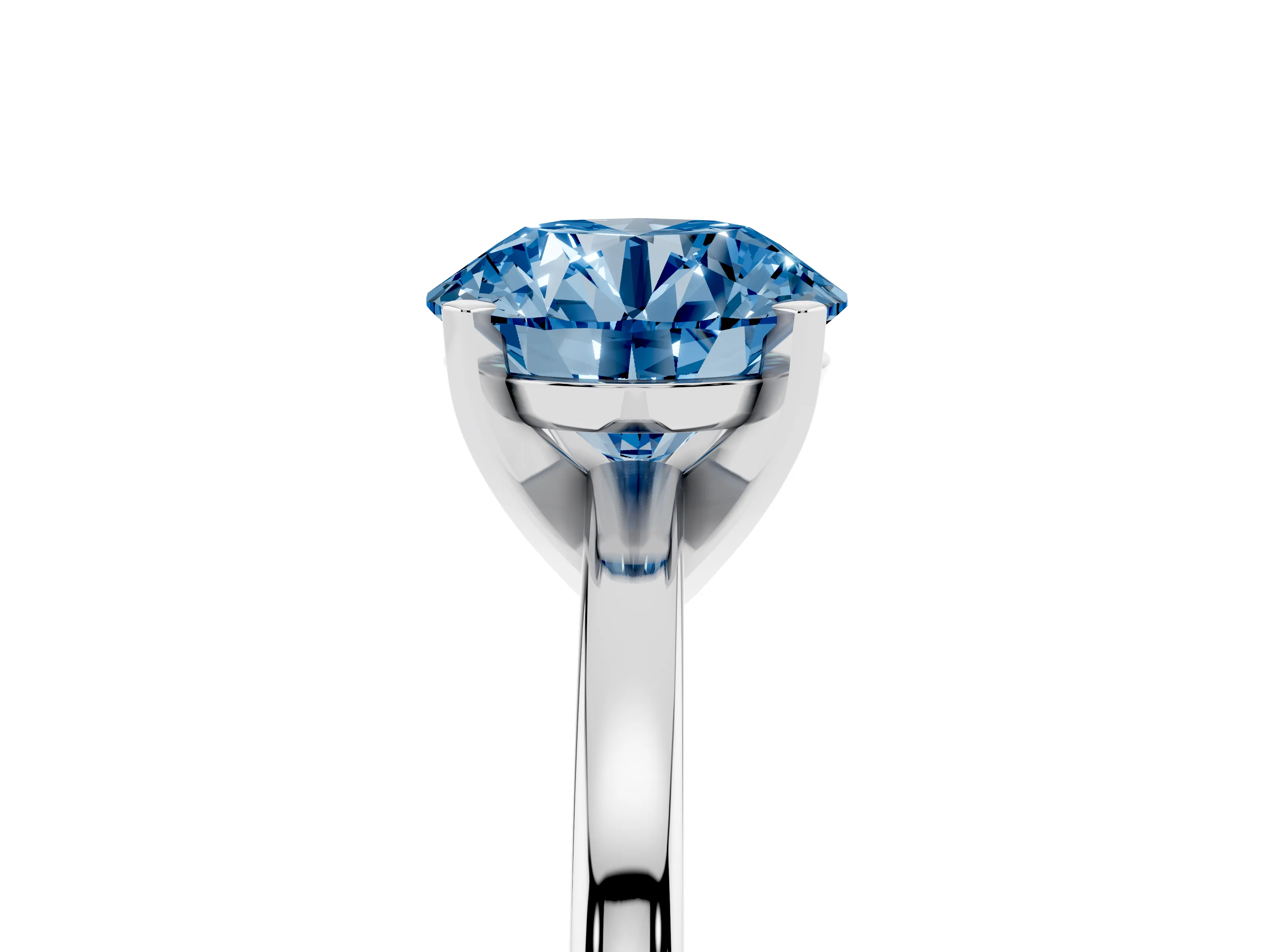 Fancy Blue Round Cut Diamond Solitaire Engagement Ring Set in White gold with Prong Setting on a Classic Band