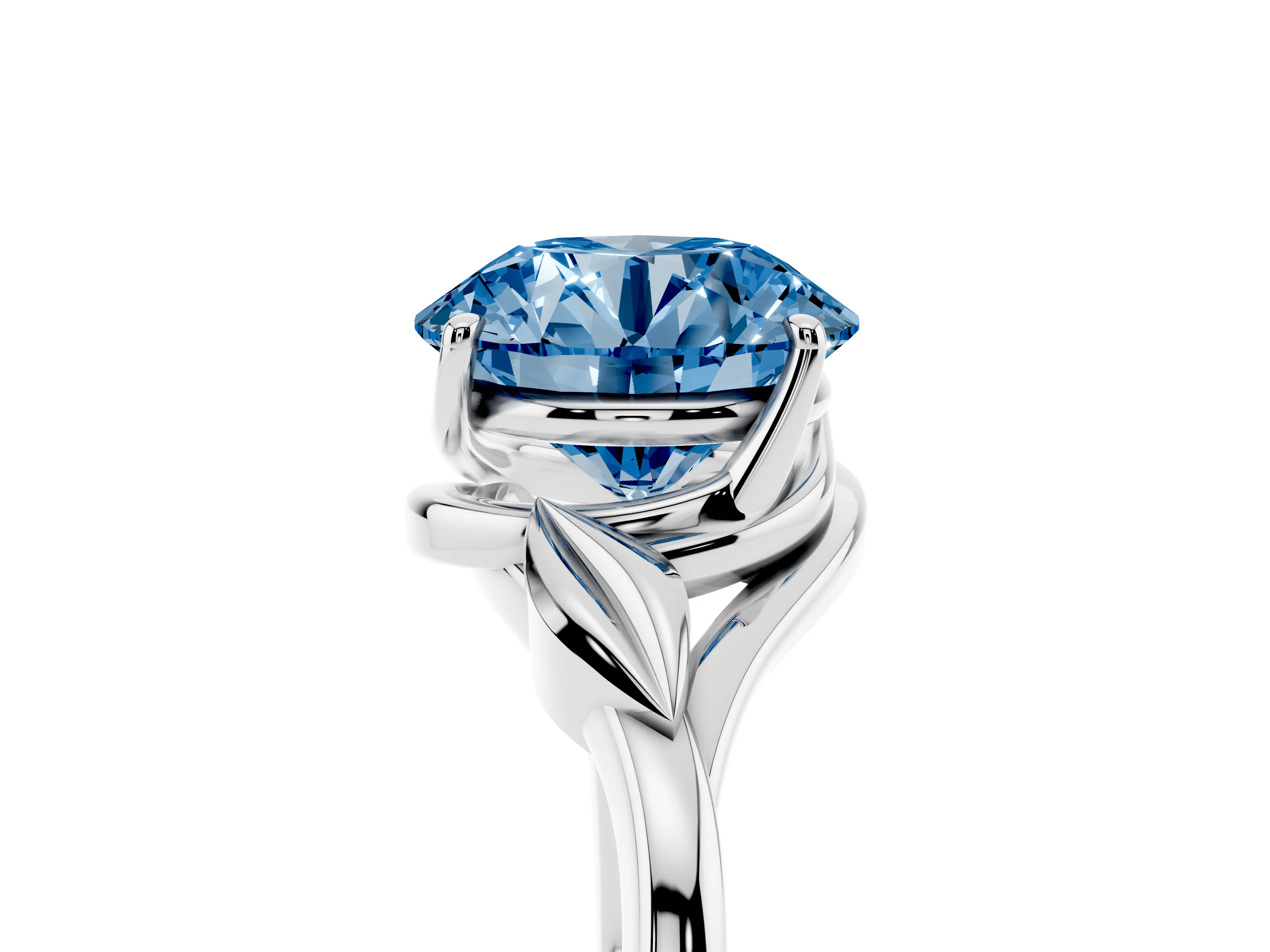 Fancy Blue Round Cut Diamond Solitaire Ring Set in Silver with Polished Twist Band