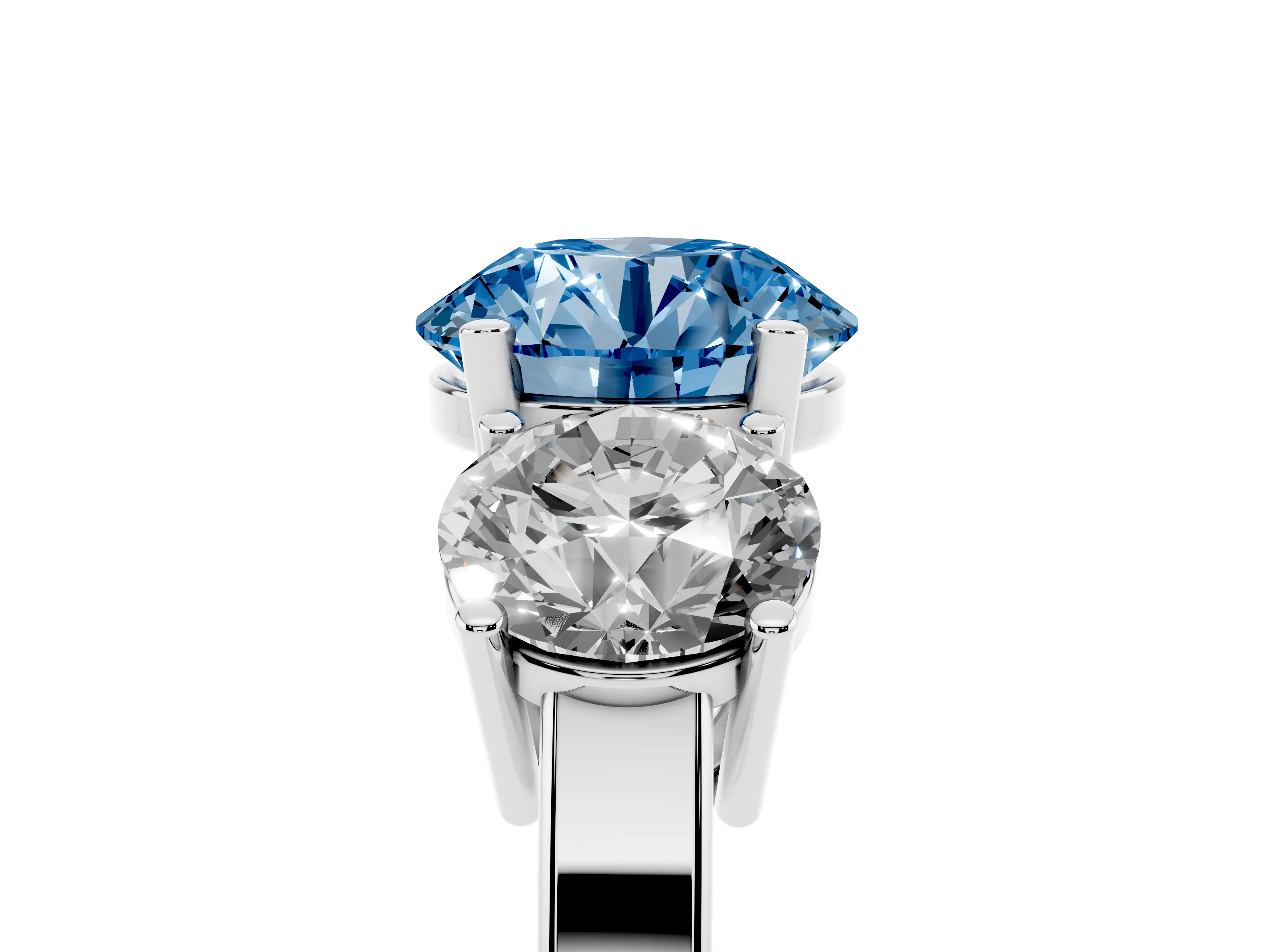 Fancy Blue Round Cut Diamond Three-Stone Engagement Ring Set in Silver with Flat Band