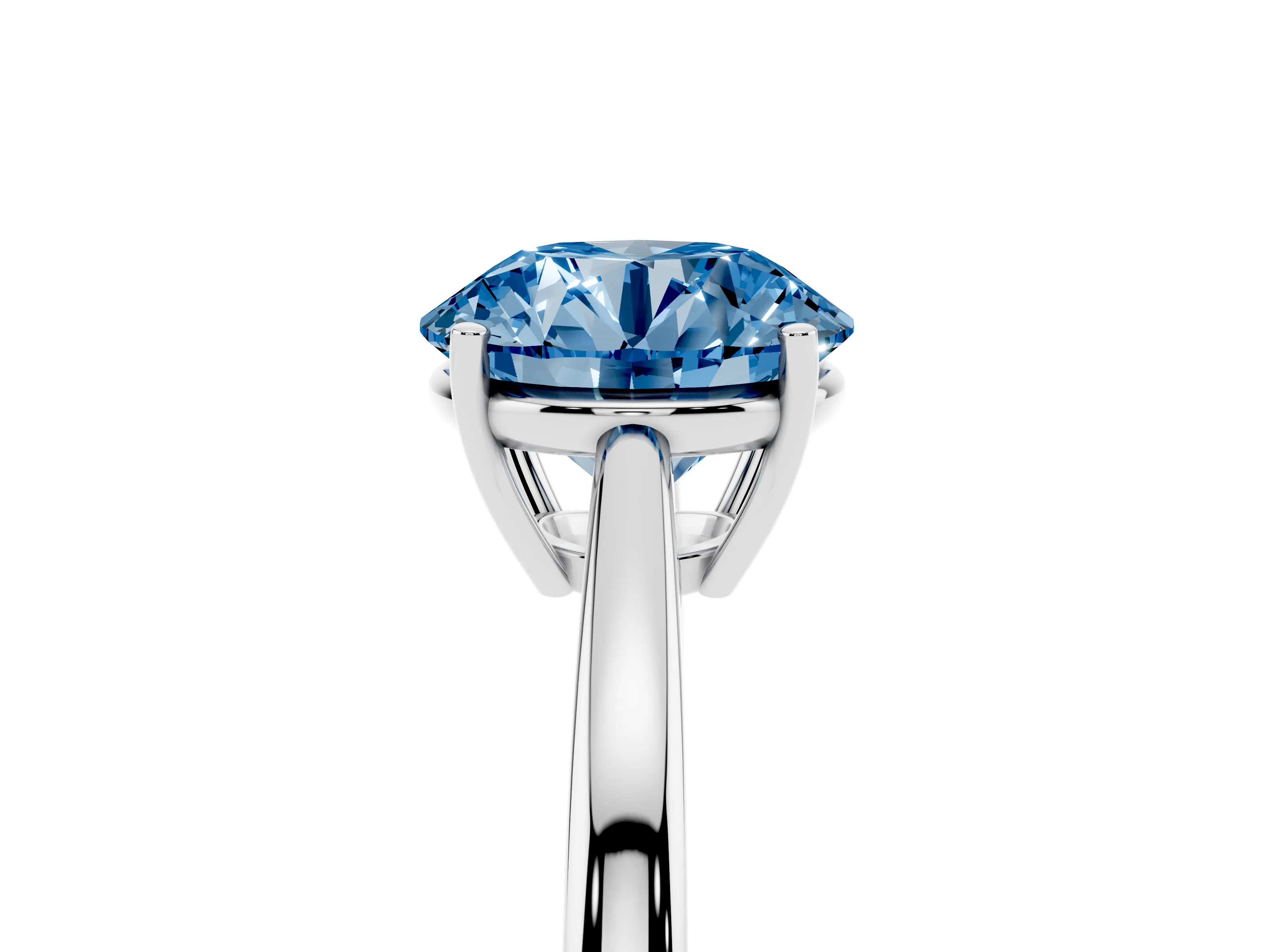 Fancy Blue Round Cut Diamond Solitaire Ring Set in Silver with Split Shank and Prong Setting