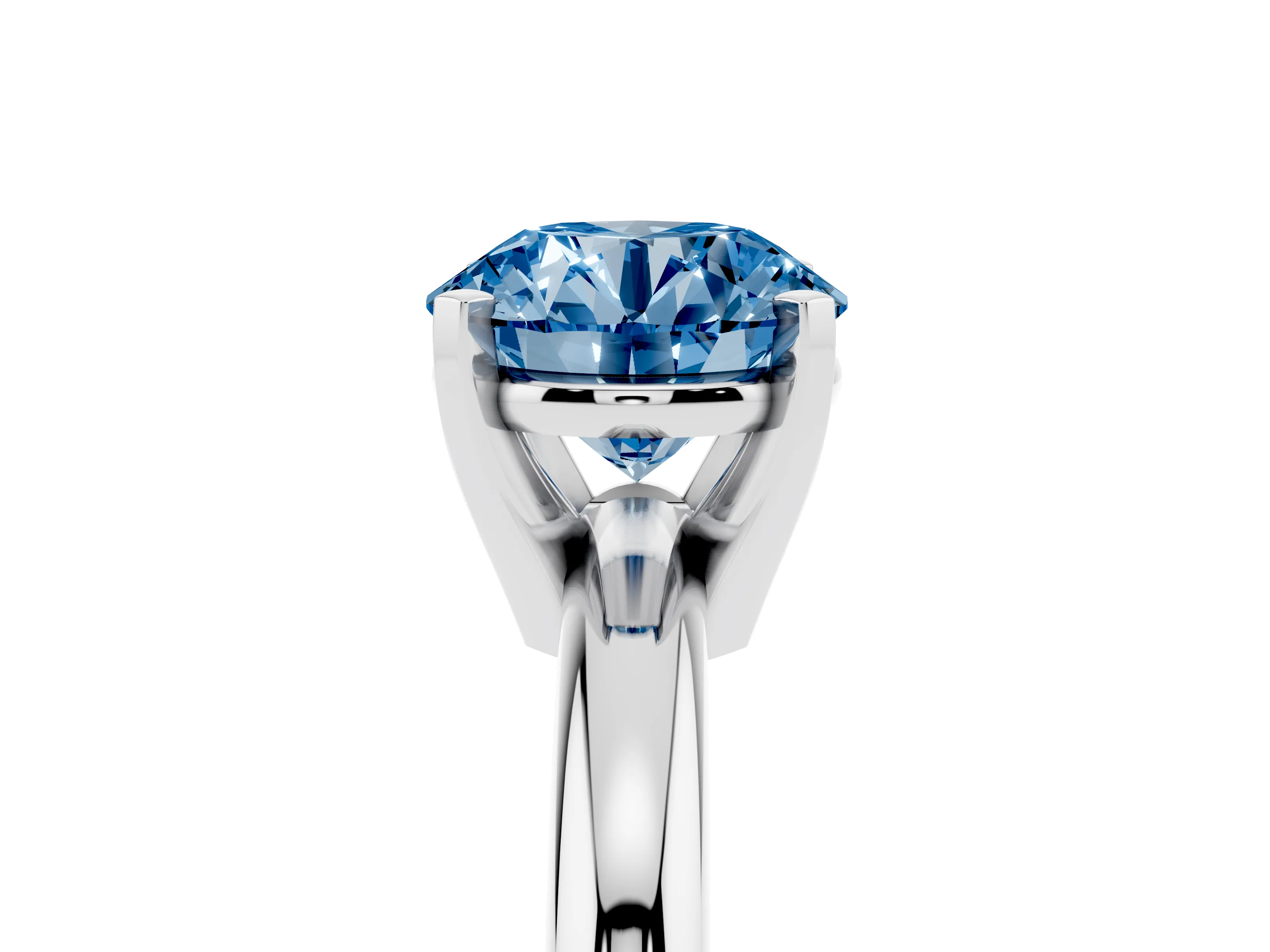 Fancy Blue Round Cut Diamond Solitaire Engagement Ring Set in Platinum with Round Band and Prong Setting