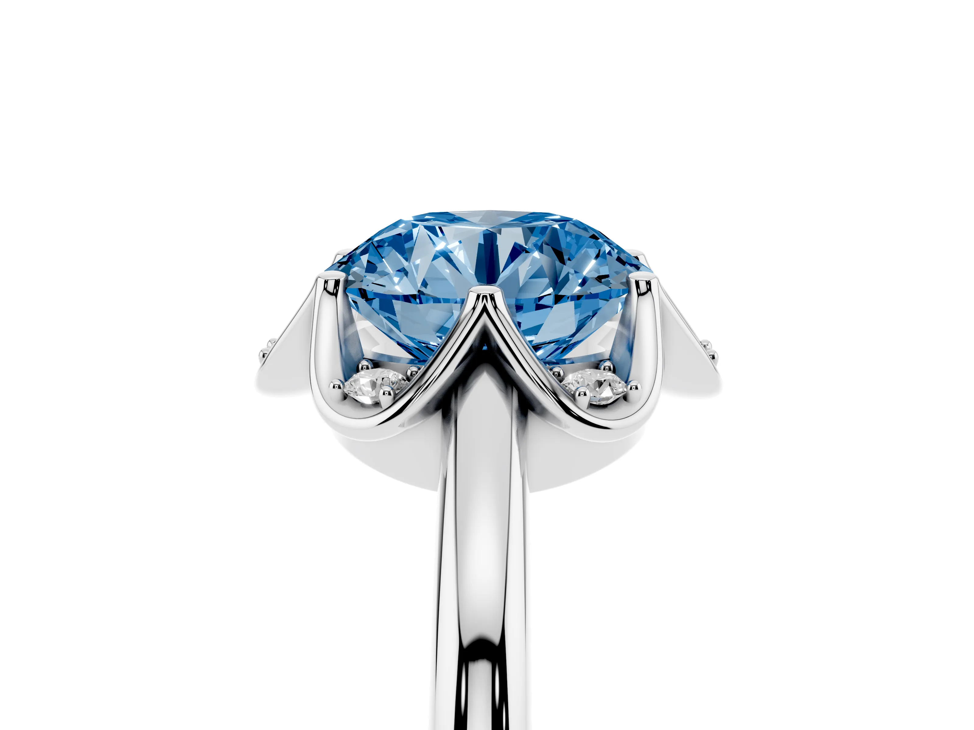 Fancy Blue Round Cut Diamond Round Cluster Halo Ring Set in Platinum with Solitaire Band and Prong Setting
