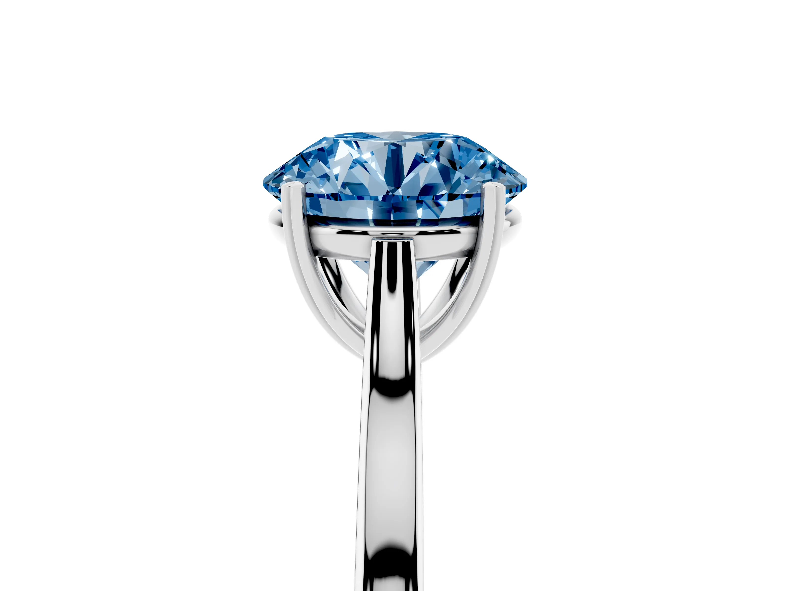 Fancy Blue Round Cut Diamond Solitaire Heart Prong Engagement Ring Set in Platinum with Tapered Band