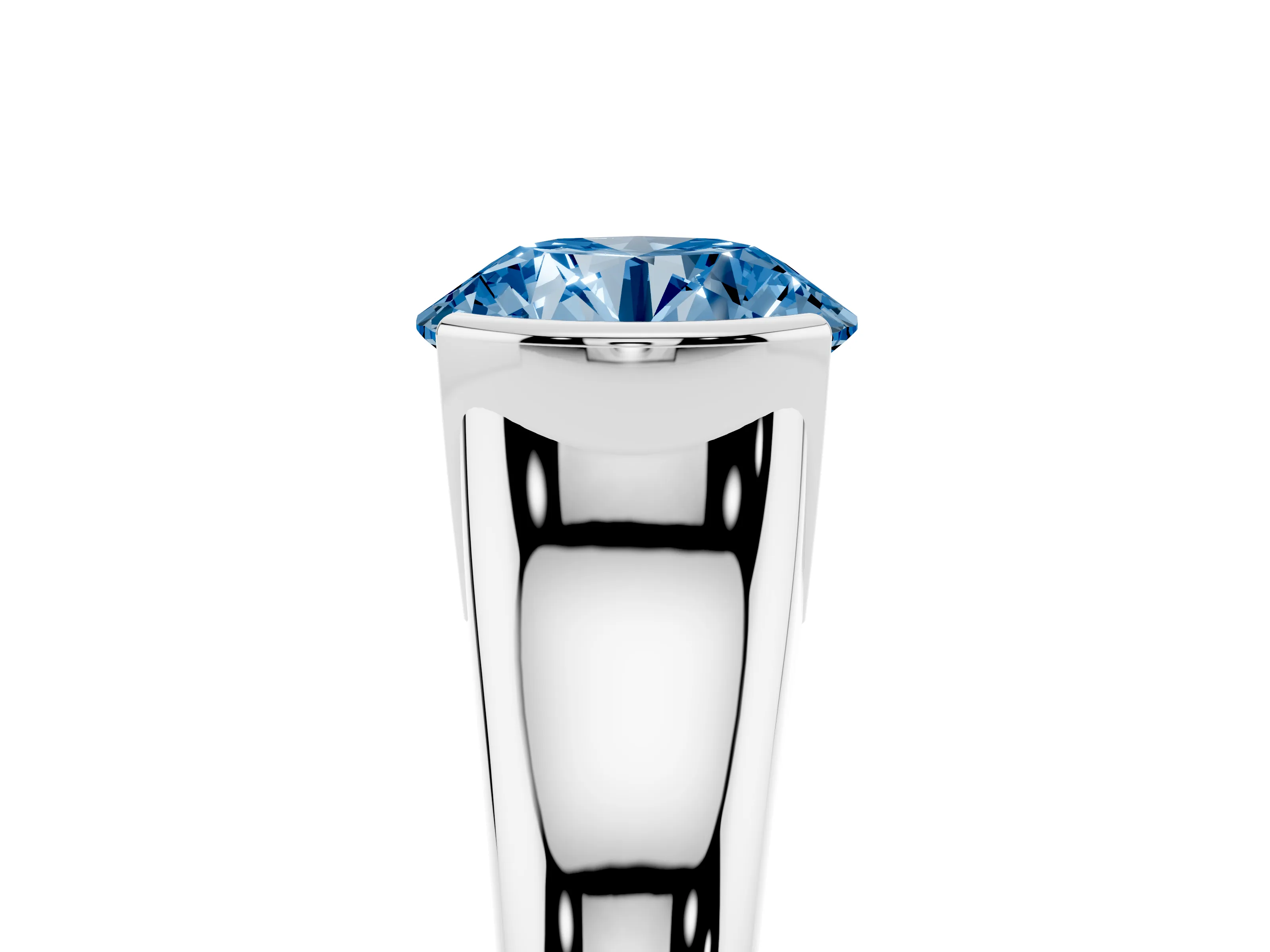 Fancy Blue Round Cut Diamond Solitaire Tension Set Ring Set in Platinum with Split Shank Band
