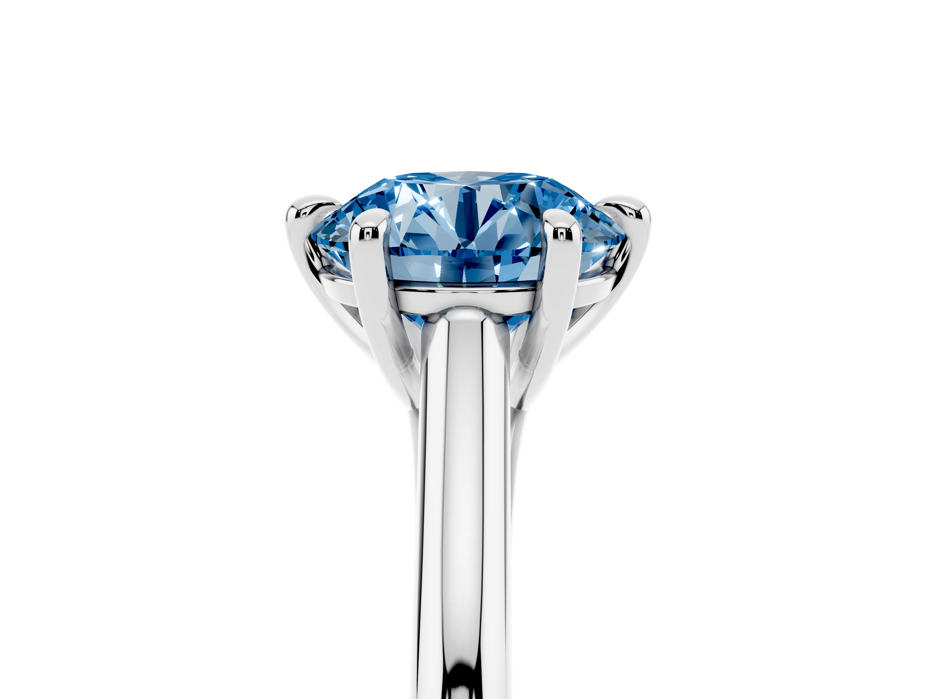Fancy Blue Round Cut Diamond Solitaire Engagement Ring Set in Platinum with Prong Setting and Plain Classic Band