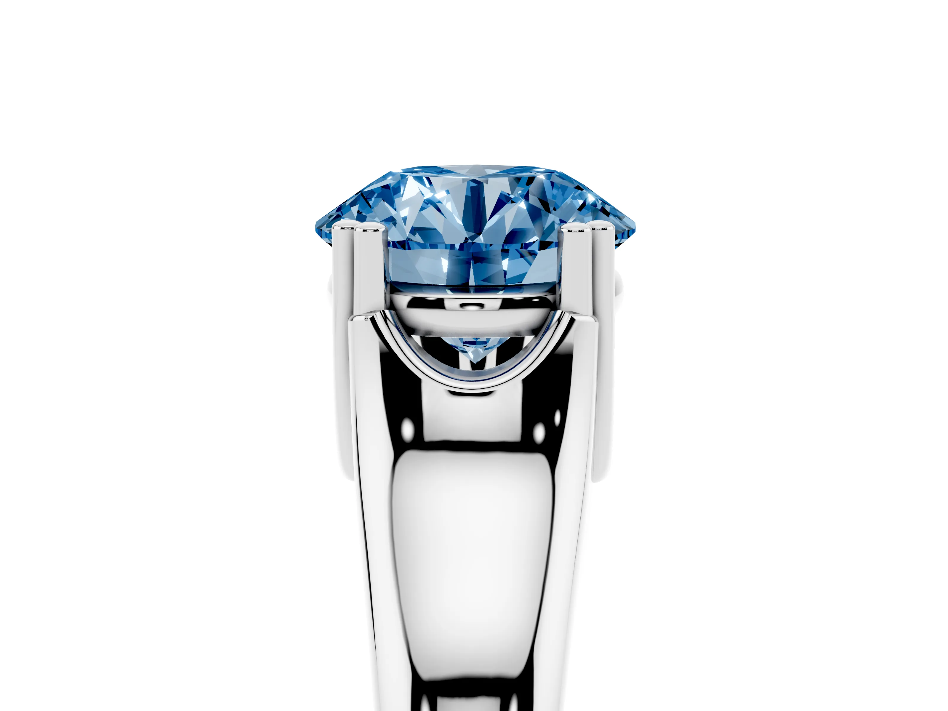 Fancy Blue Round Cut Diamond Solitaire Ring Set in White gold with Wide Band and Prong Setting