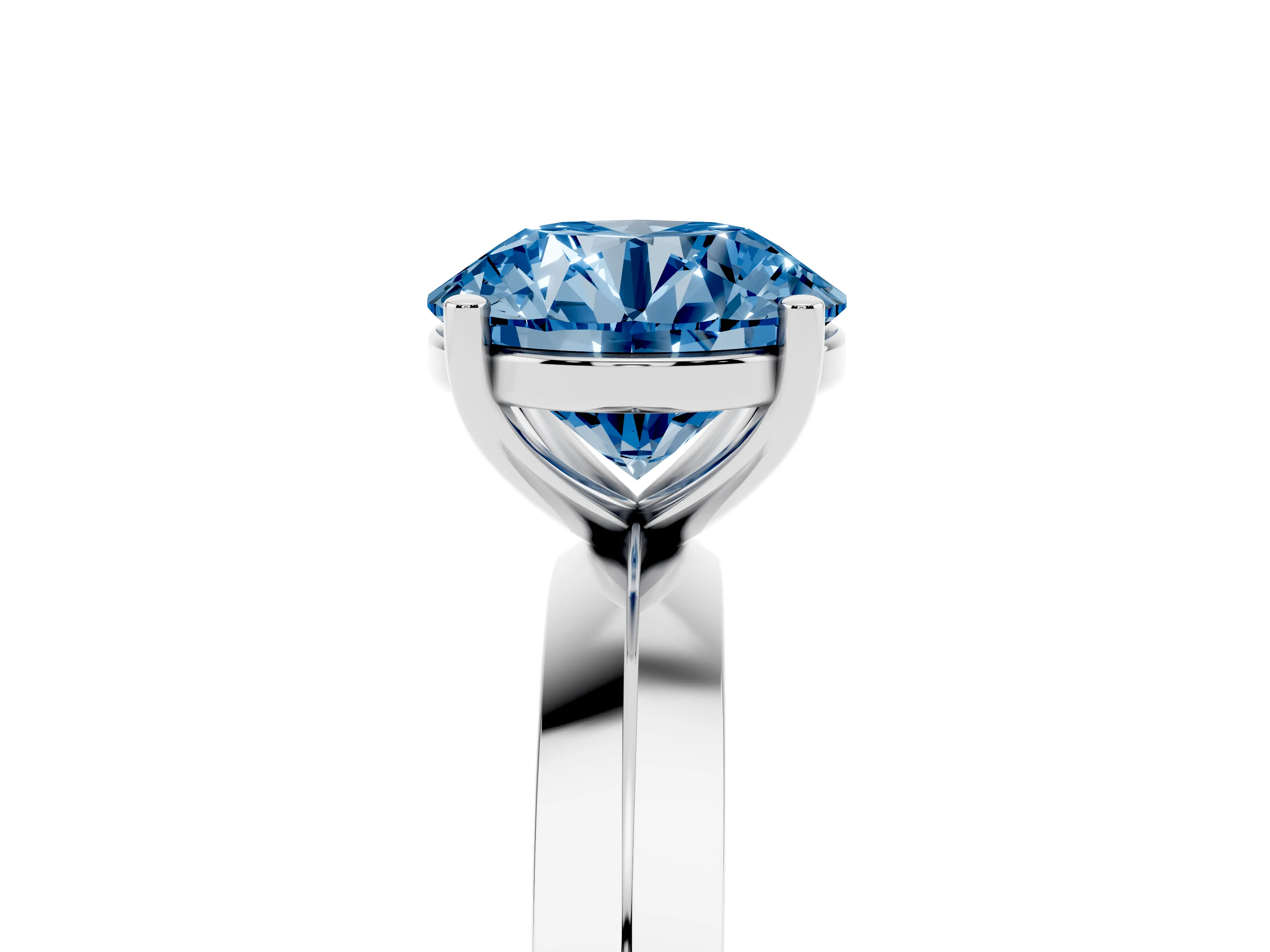 Fancy Blue Round Cut Diamond Solitaire Engagement Ring Set in Platinum with Flat Band and Prong Setting