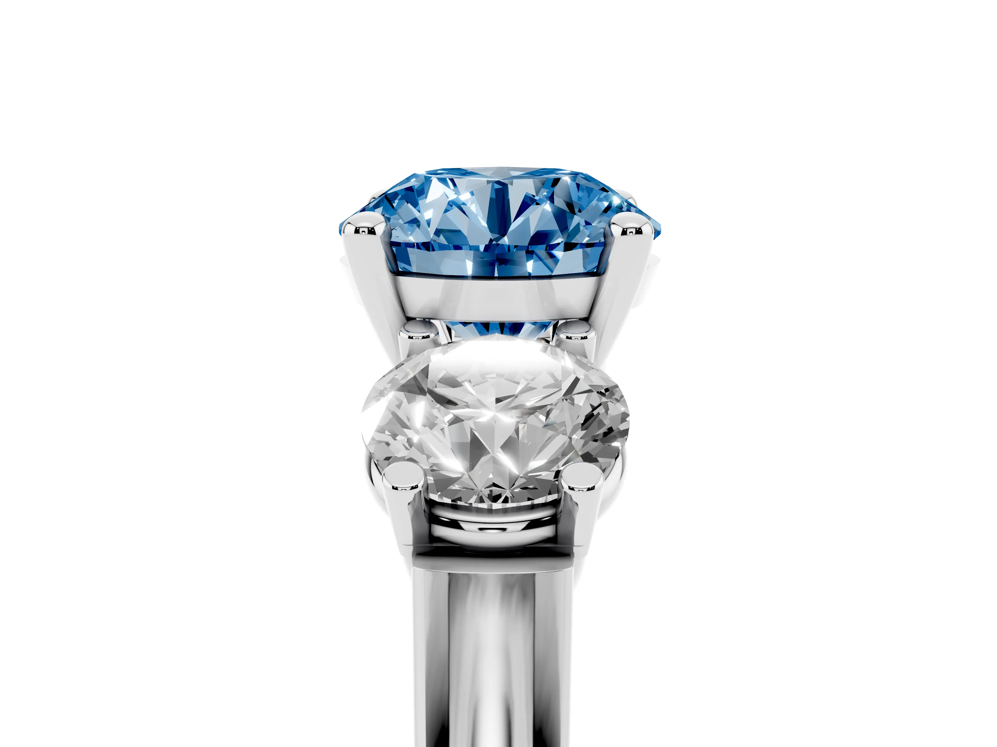 Fancy Blue Round Cut Diamond Three-Stone Trellis Ring Set in Silver with Comfort Fit Band