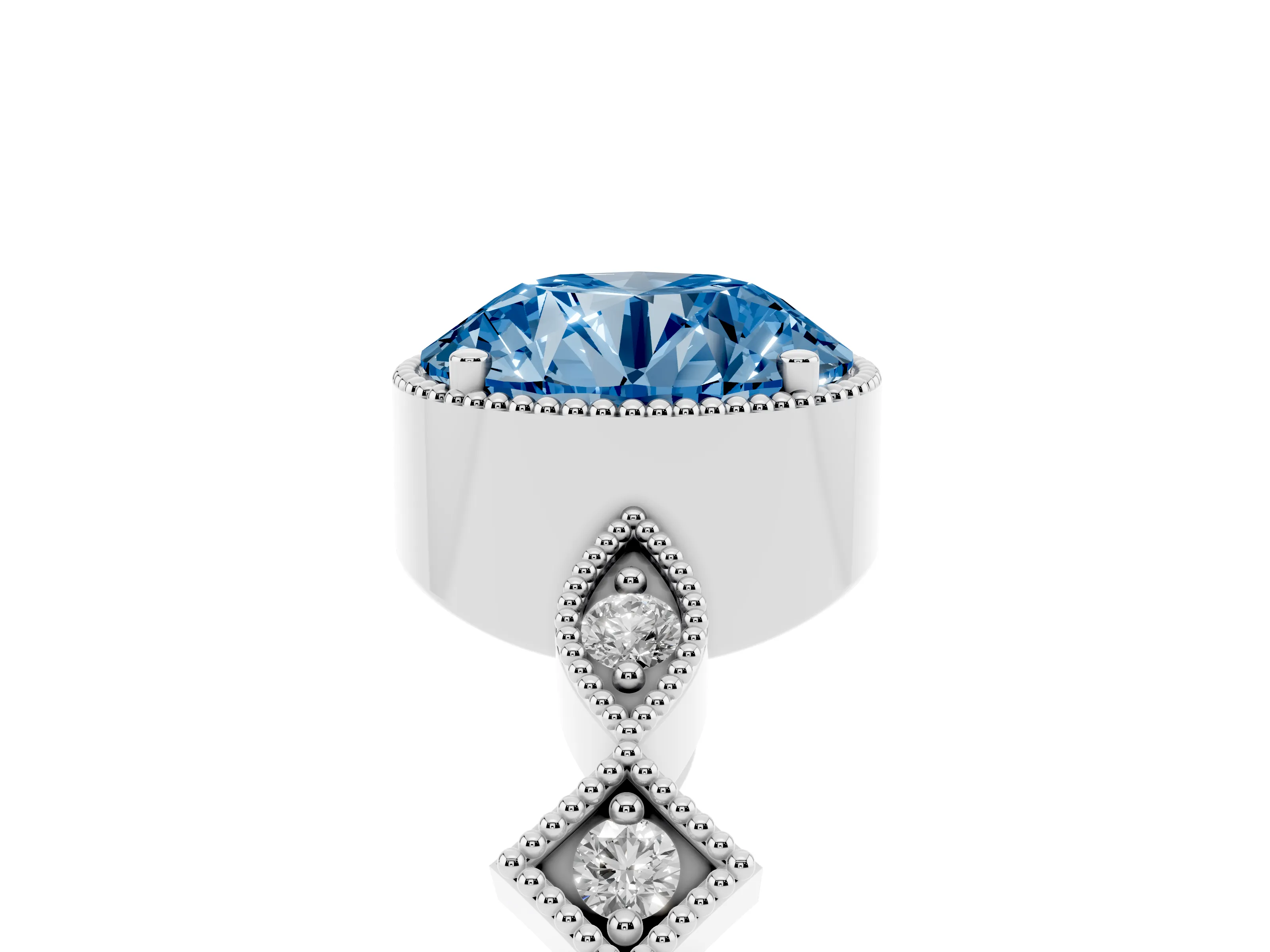 Fancy Blue Round Cut Diamond Milgrain Marquise Twist Band Ring Set in White gold with Prong Setting