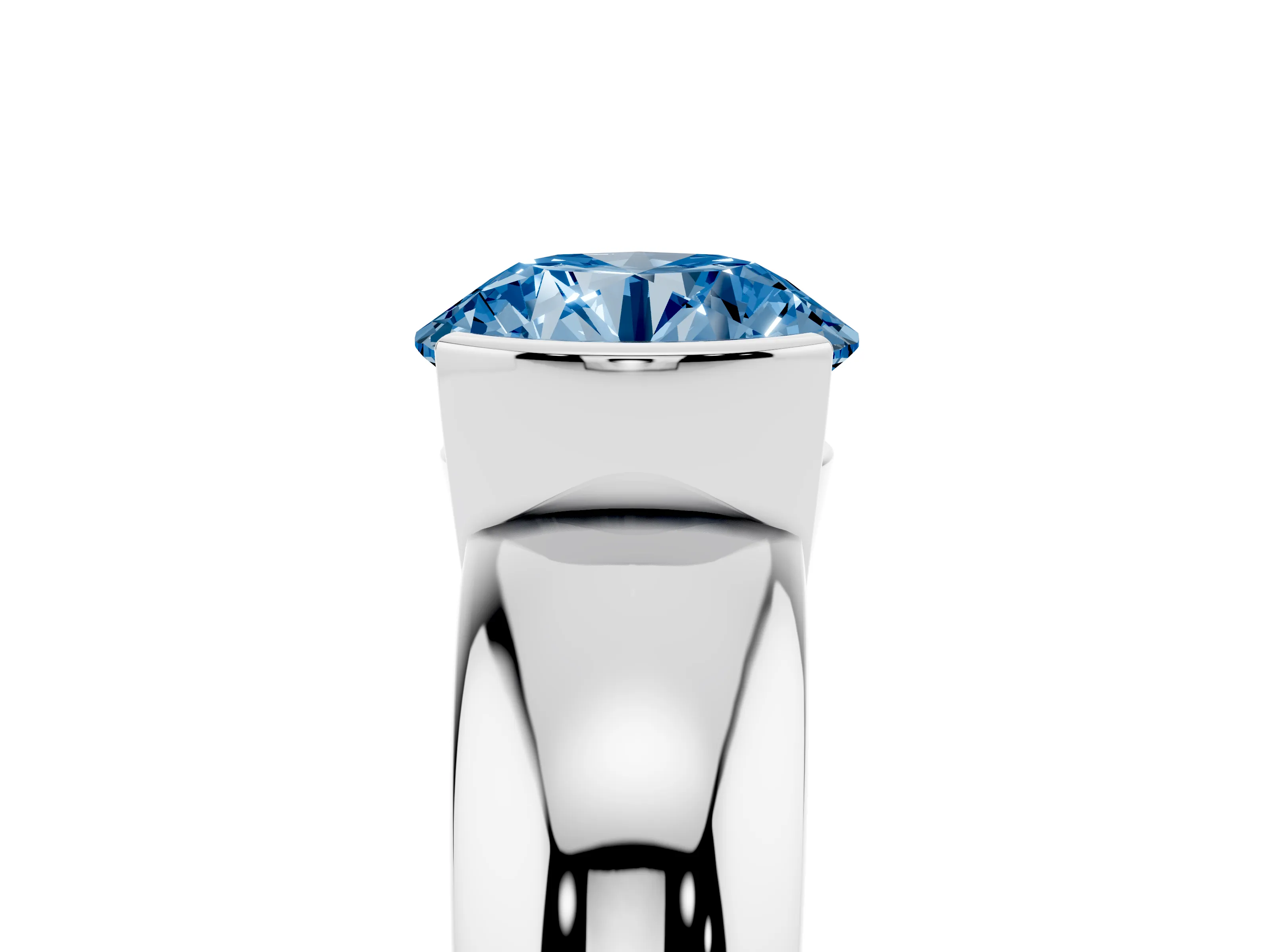 Fancy Blue Round Cut Diamond Solitaire Tension Set Ring Set in Platinum with Wide Band