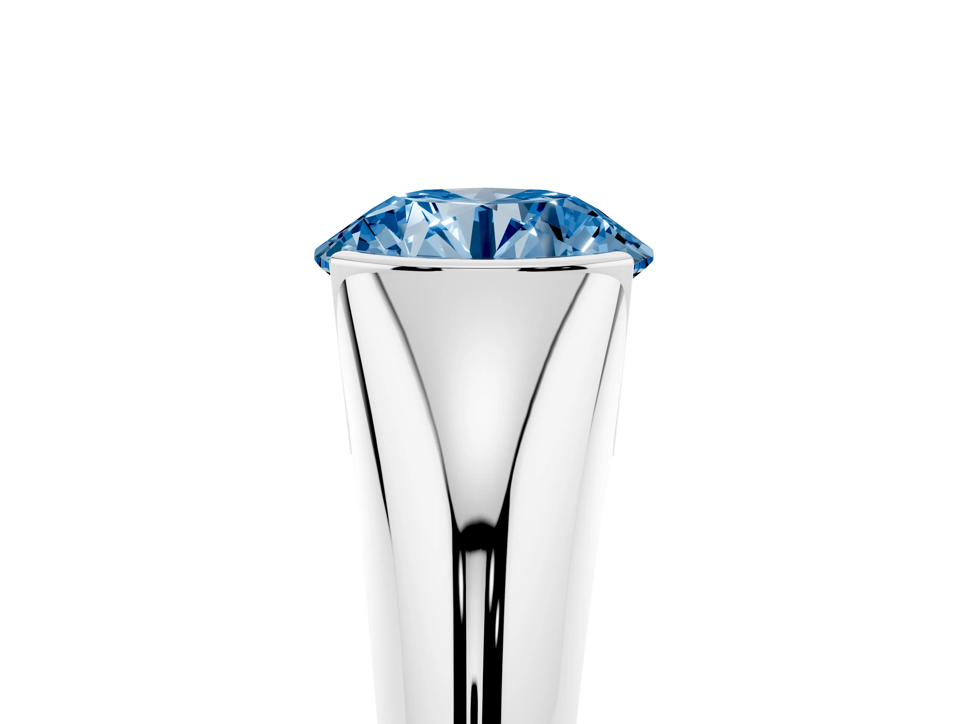 Fancy Blue Round Cut Diamond Solitaire Tension Set Ring Set in Platinum