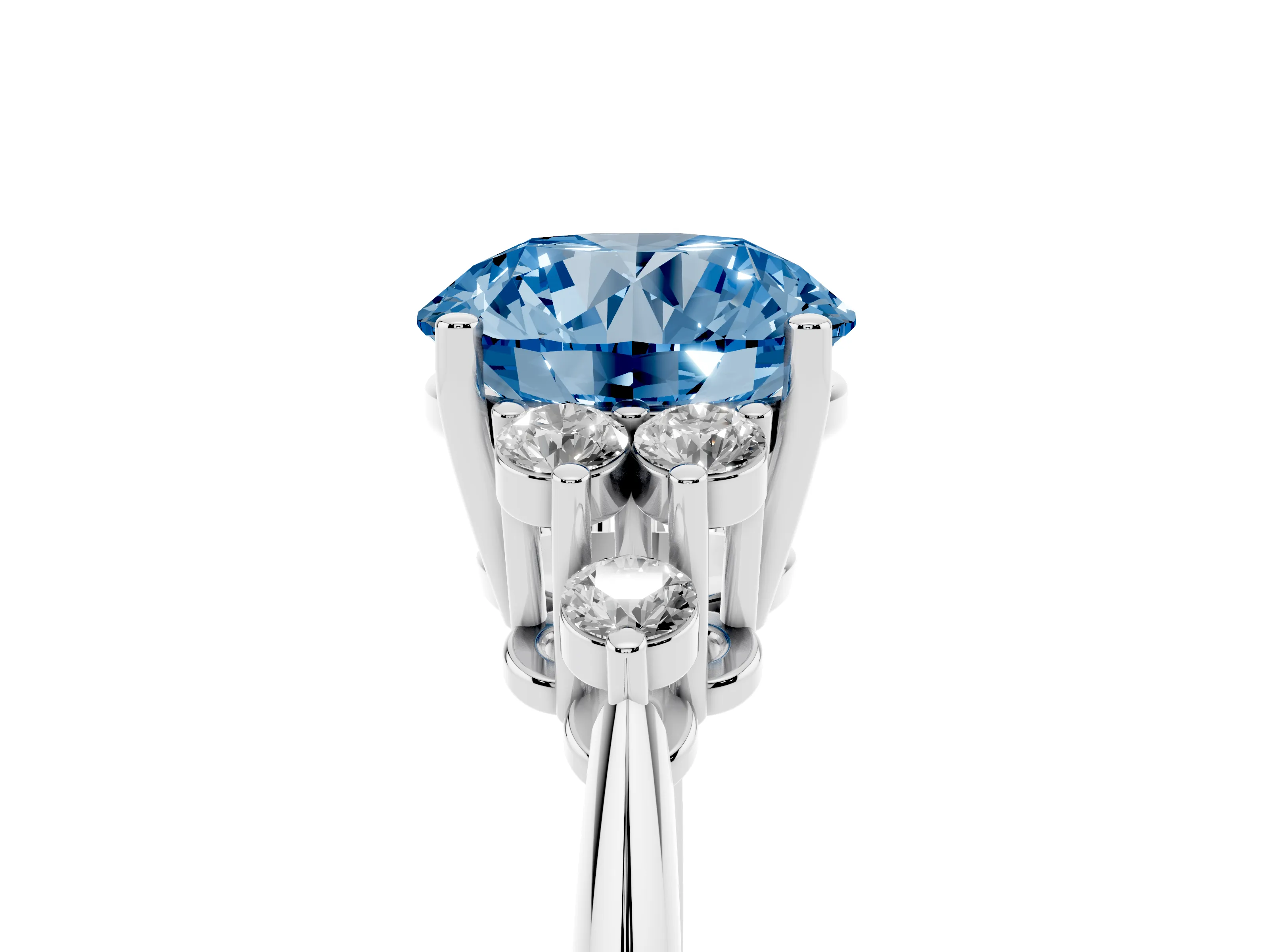 Fancy Blue Round Cut Diamond Cluster Ring Set in Silver with Plain Band and Prong Setting