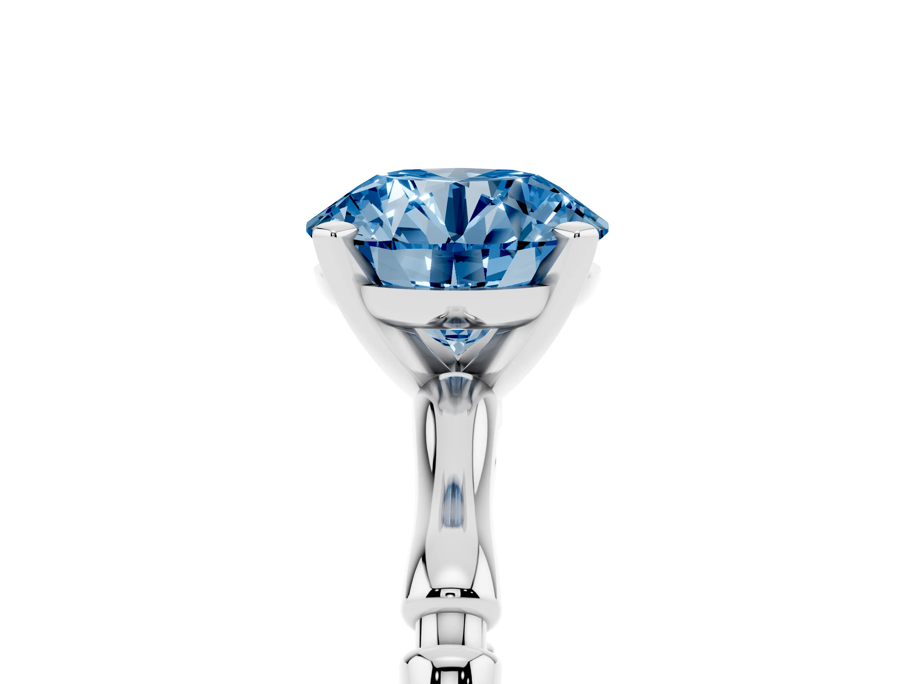 Fancy Blue Round Cut Diamond Solitaire Ring Set in Silver with Bamboo Band and Prong Setting