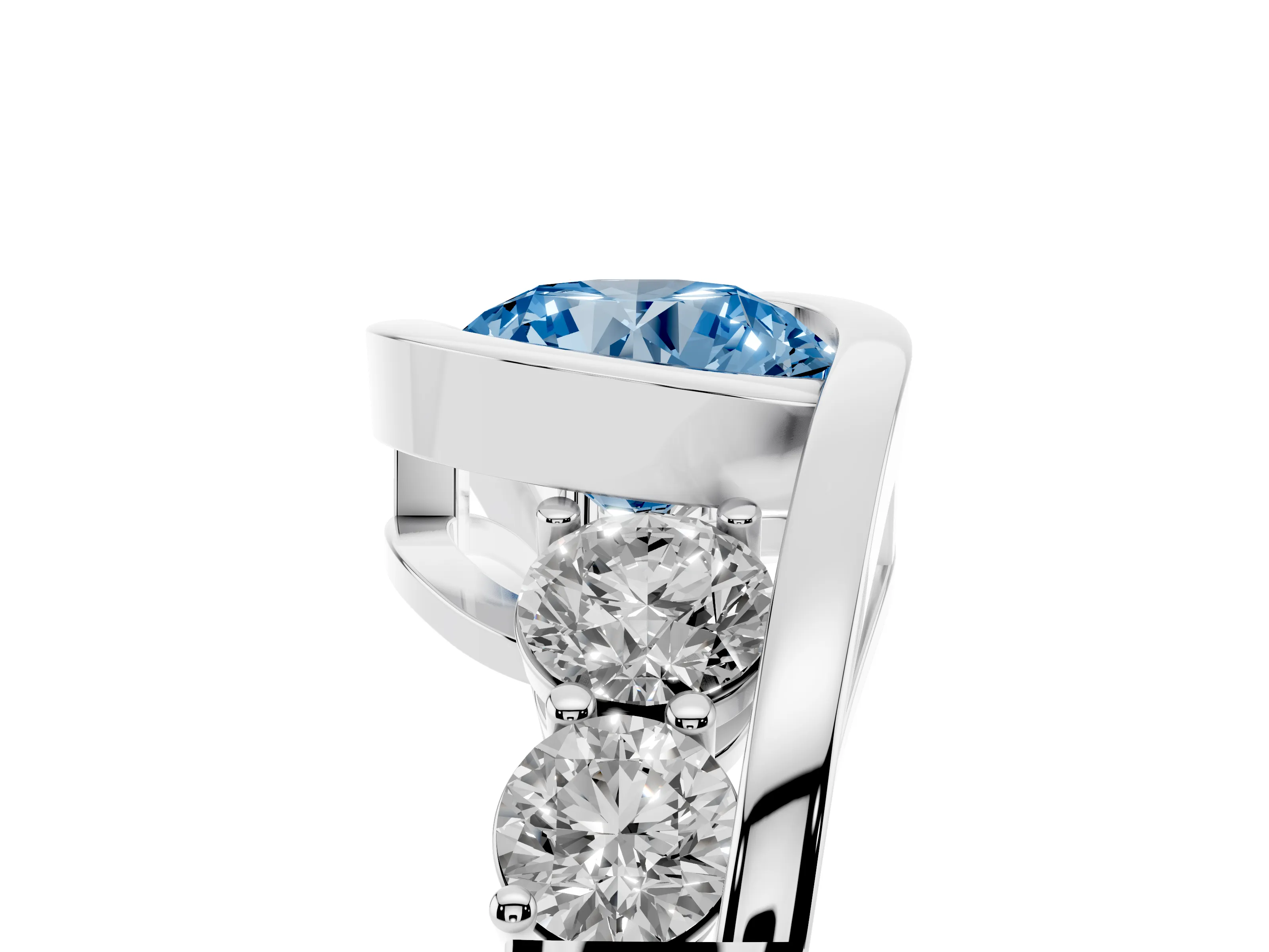 Fancy Blue Round Cut Diamond Bezel Bypass Ring Set in Platinum with Round Accents