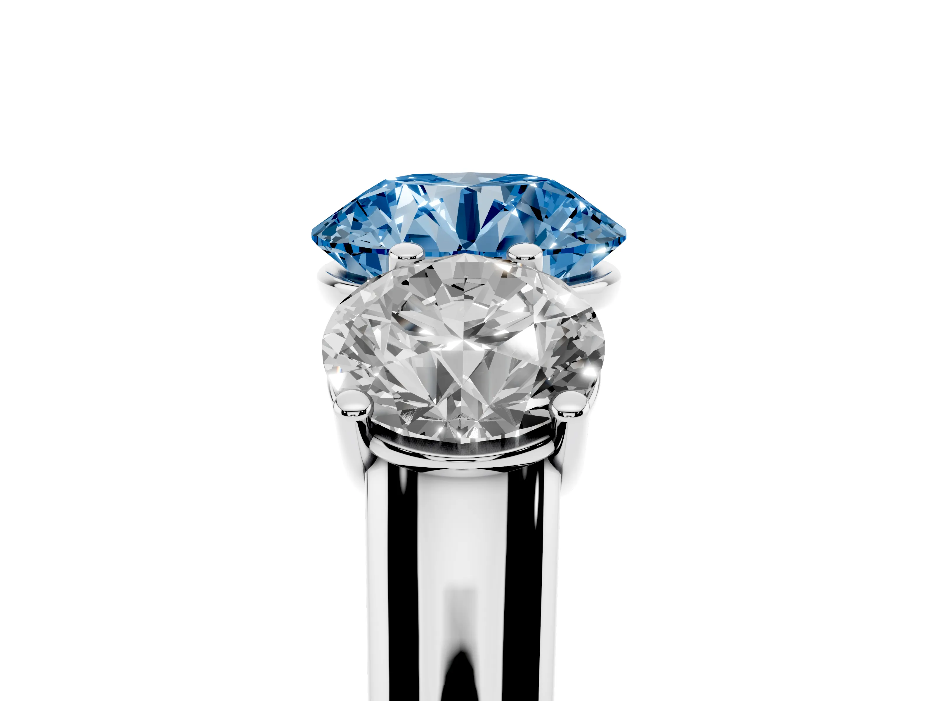 Fancy Blue Round Cut Diamond Three-Stone Ring Set in Silver with Plain Polished Band