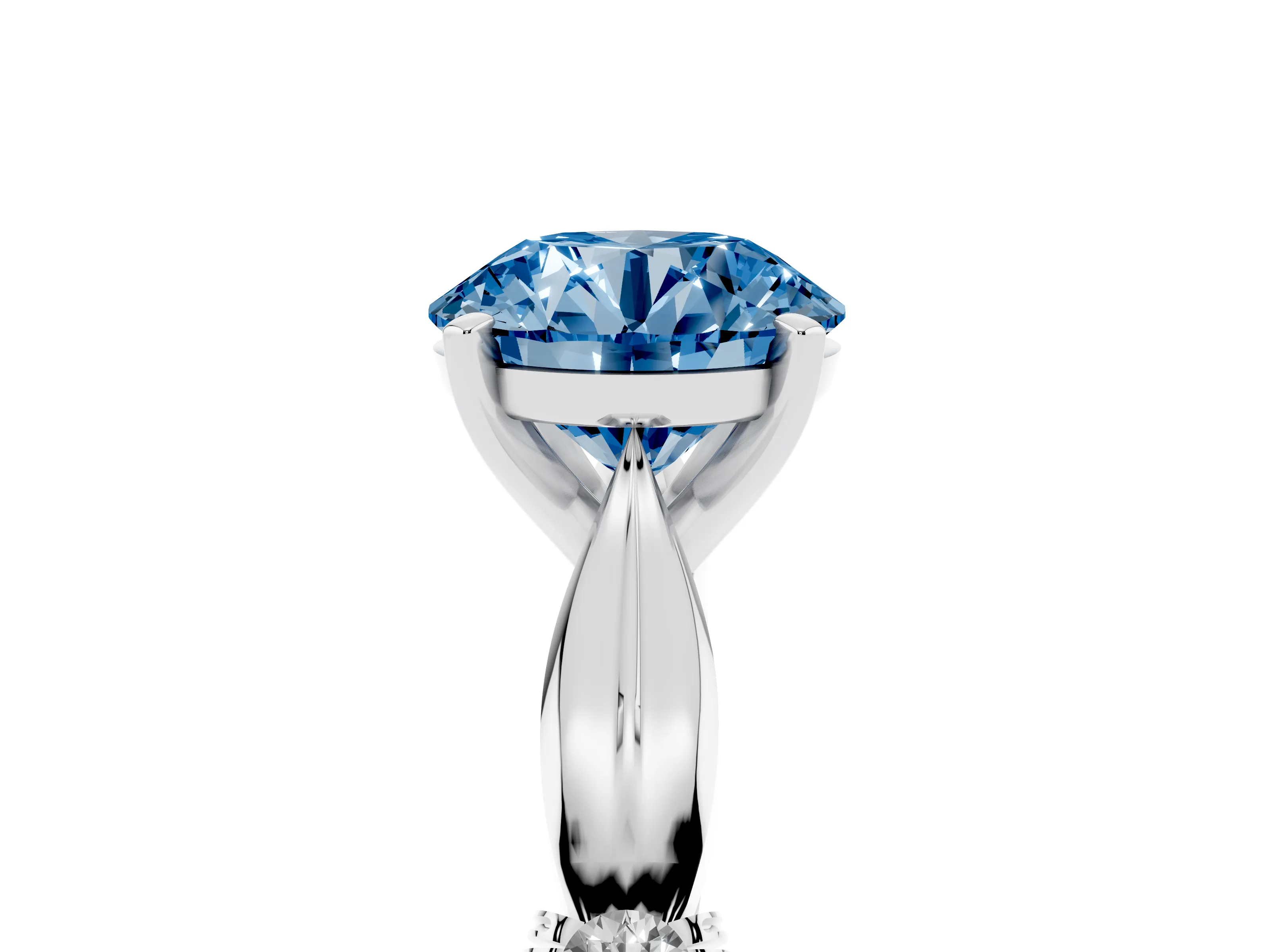 Fancy Blue Round Cut Diamond Solitaire Twisted Band Ring Set in Silver with Accent Stones and Prong Setting