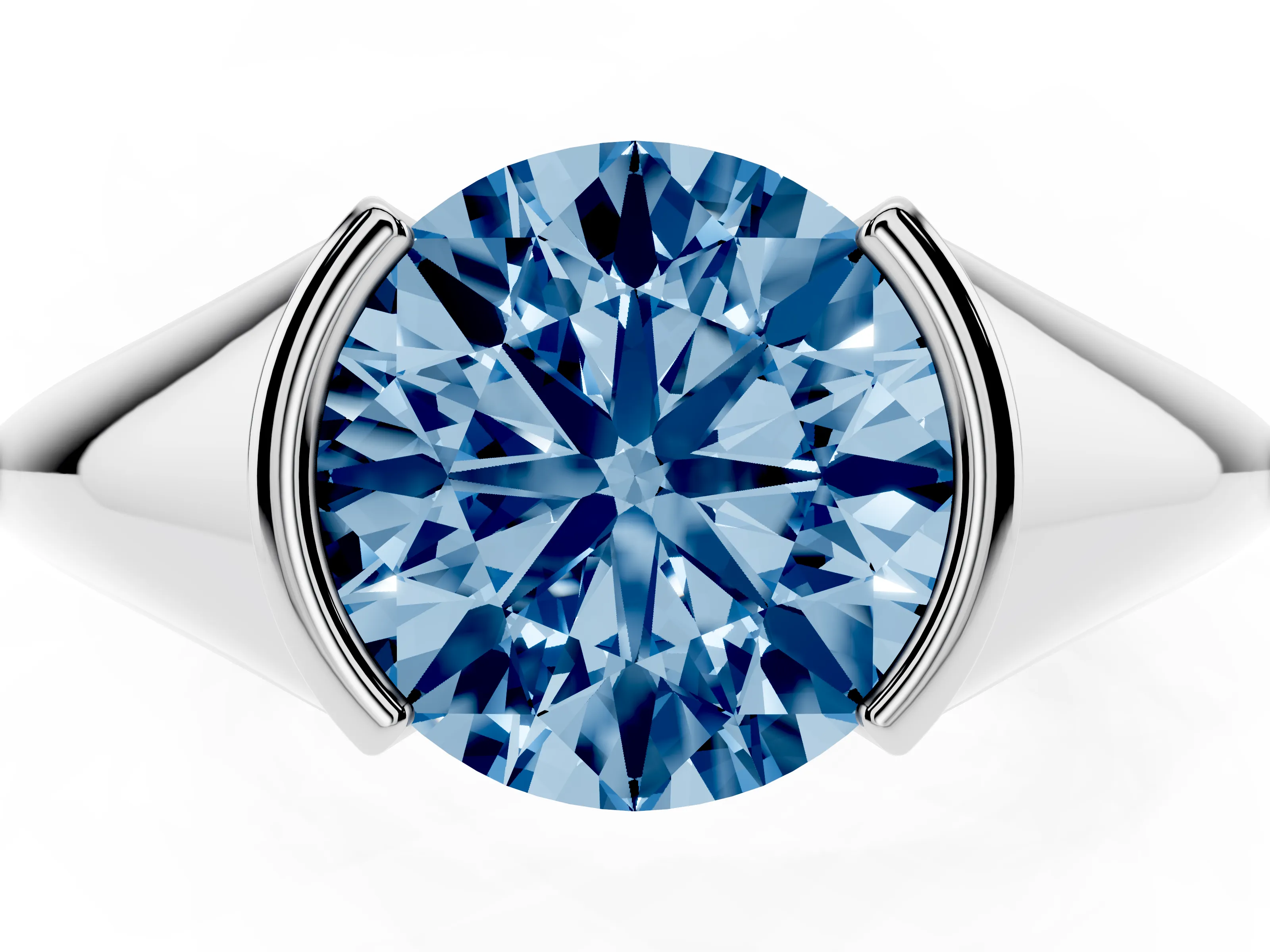 Fancy Blue Round Cut Diamond Solitaire Tension Set Ring Set in Platinum