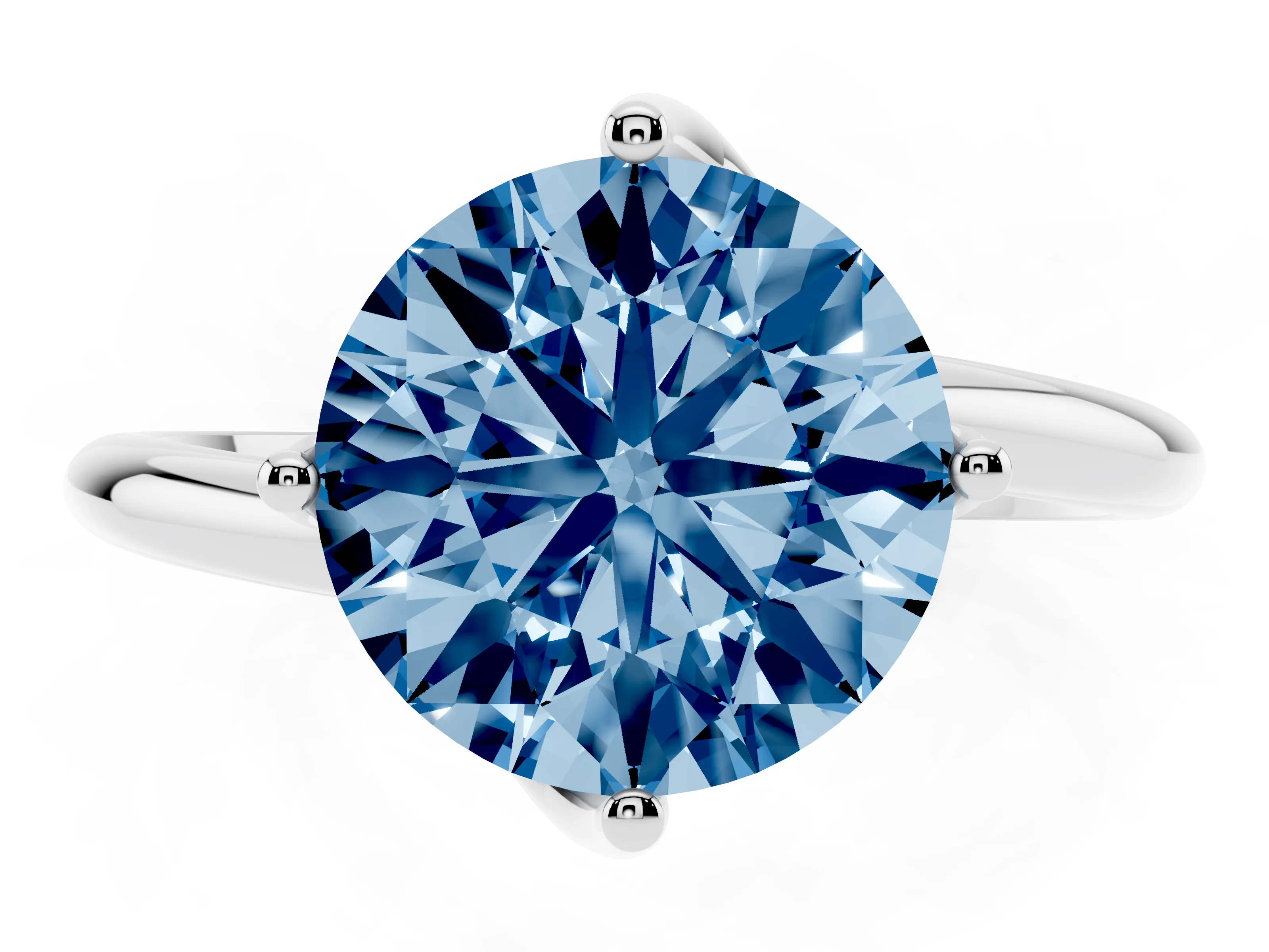 Fancy Blue Round Cut Diamond Solitaire Engagement Ring Set in Silver with Classic Plain Band