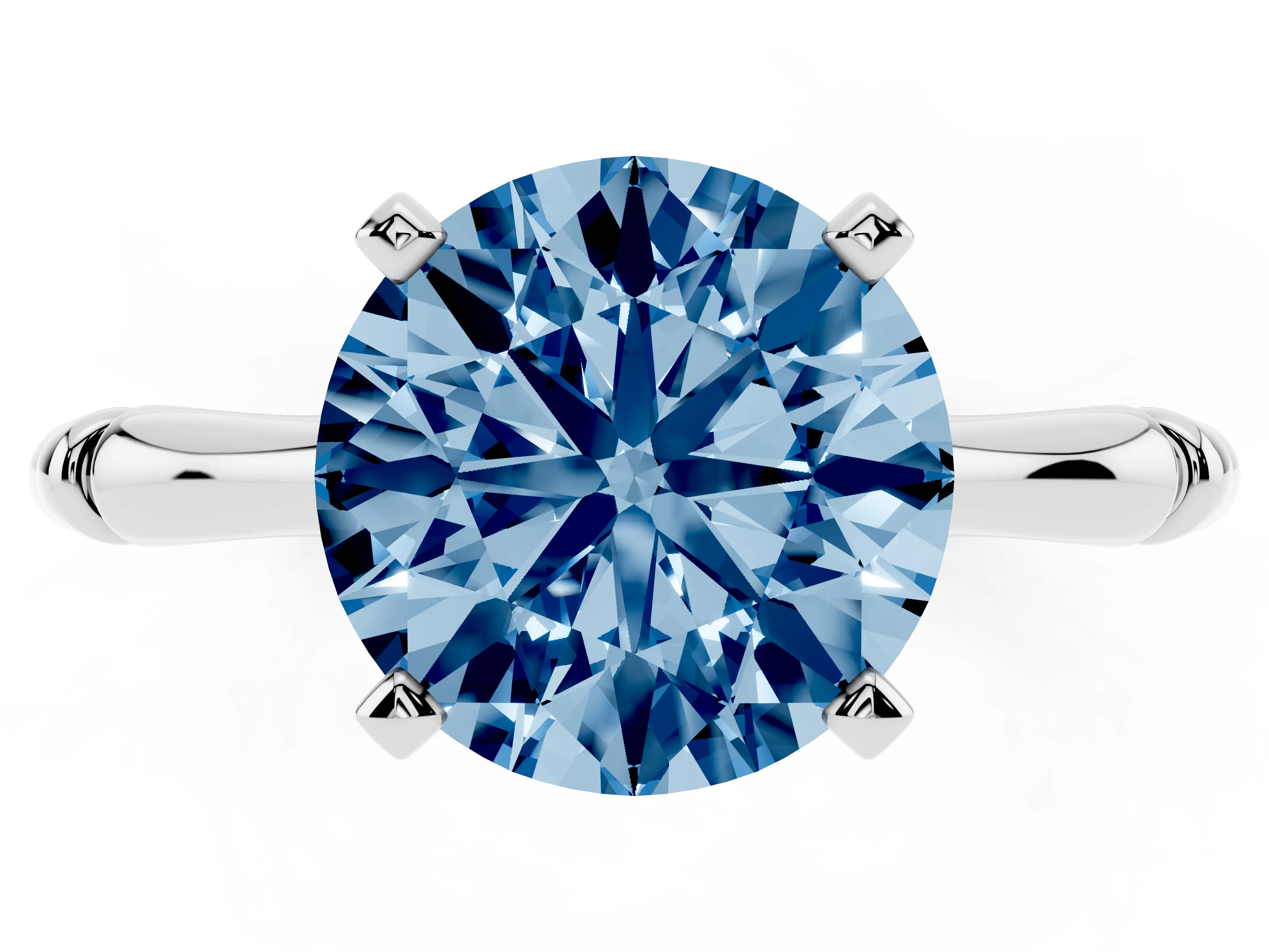 Fancy Blue Round Cut Diamond Solitaire Ring Set in Silver with Bamboo Band and Prong Setting