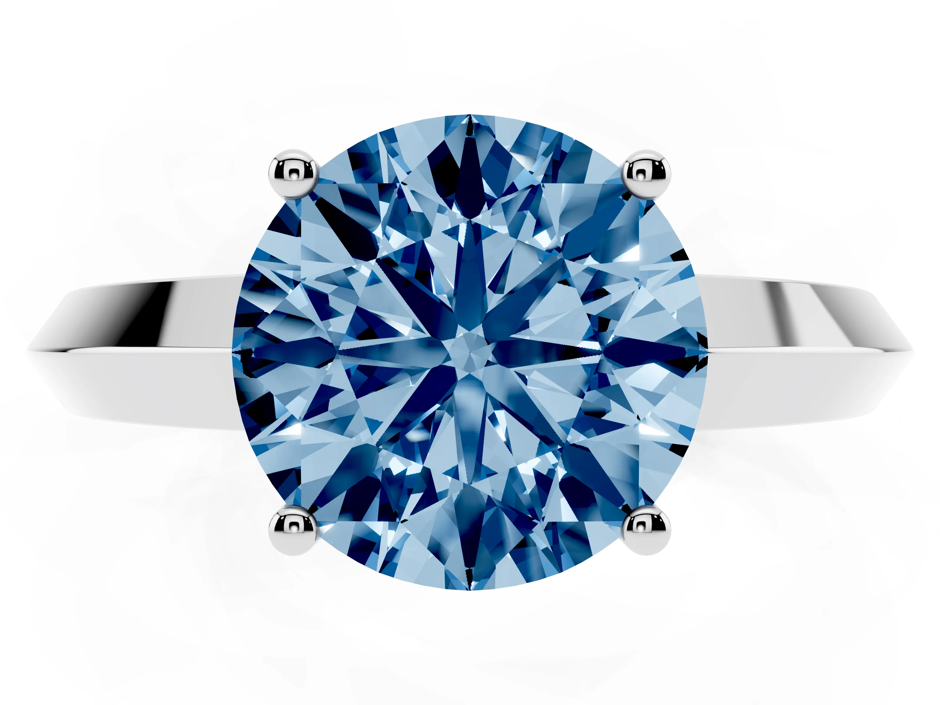 Fancy Blue Round Cut Diamond Solitaire Engagement Ring Set in Platinum with Flat Band and Prong Setting