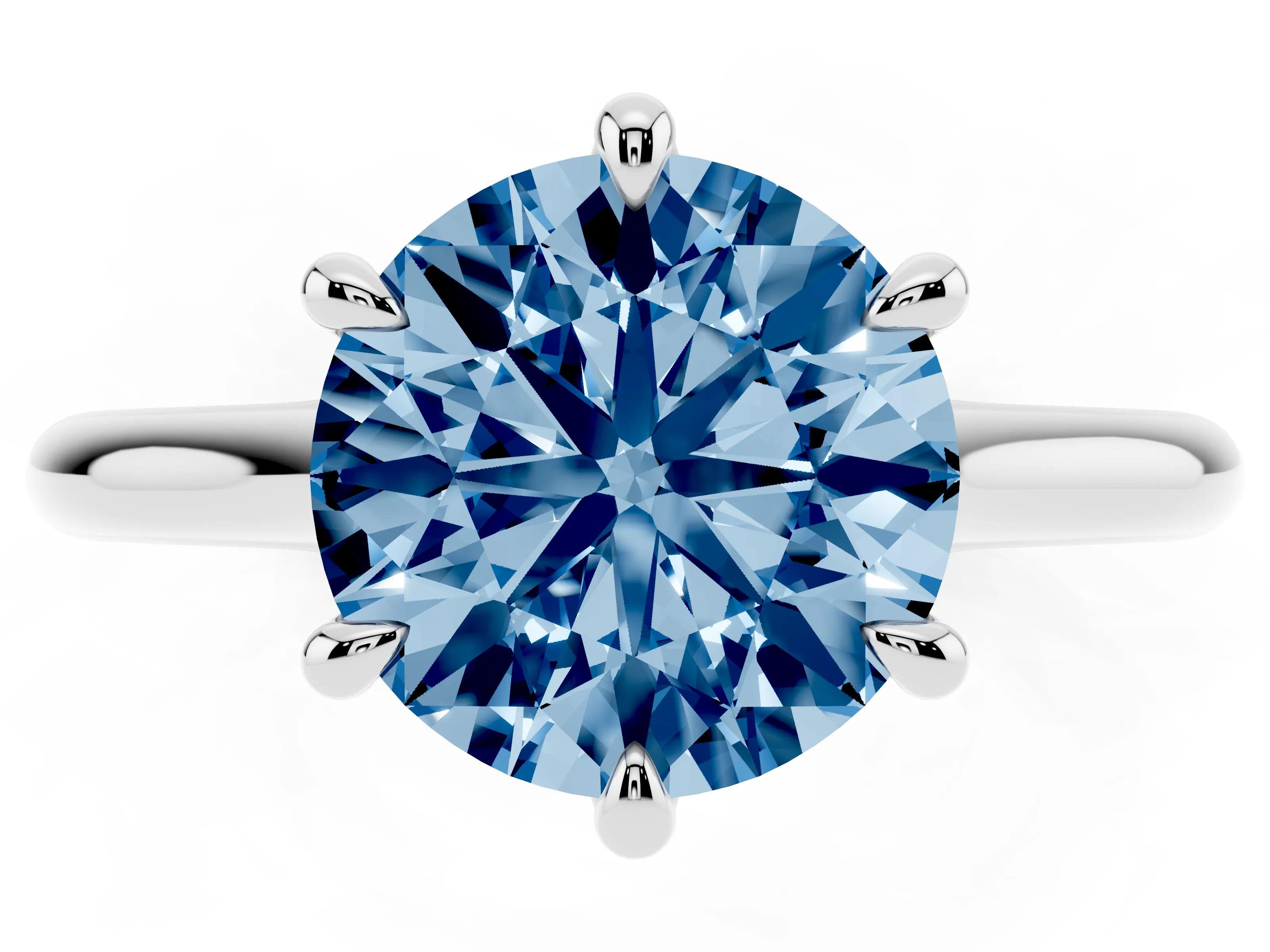 Fancy Blue Round Cut Diamond Solitaire Engagement Ring Set in Platinum with Prong Setting and Plain Classic Band