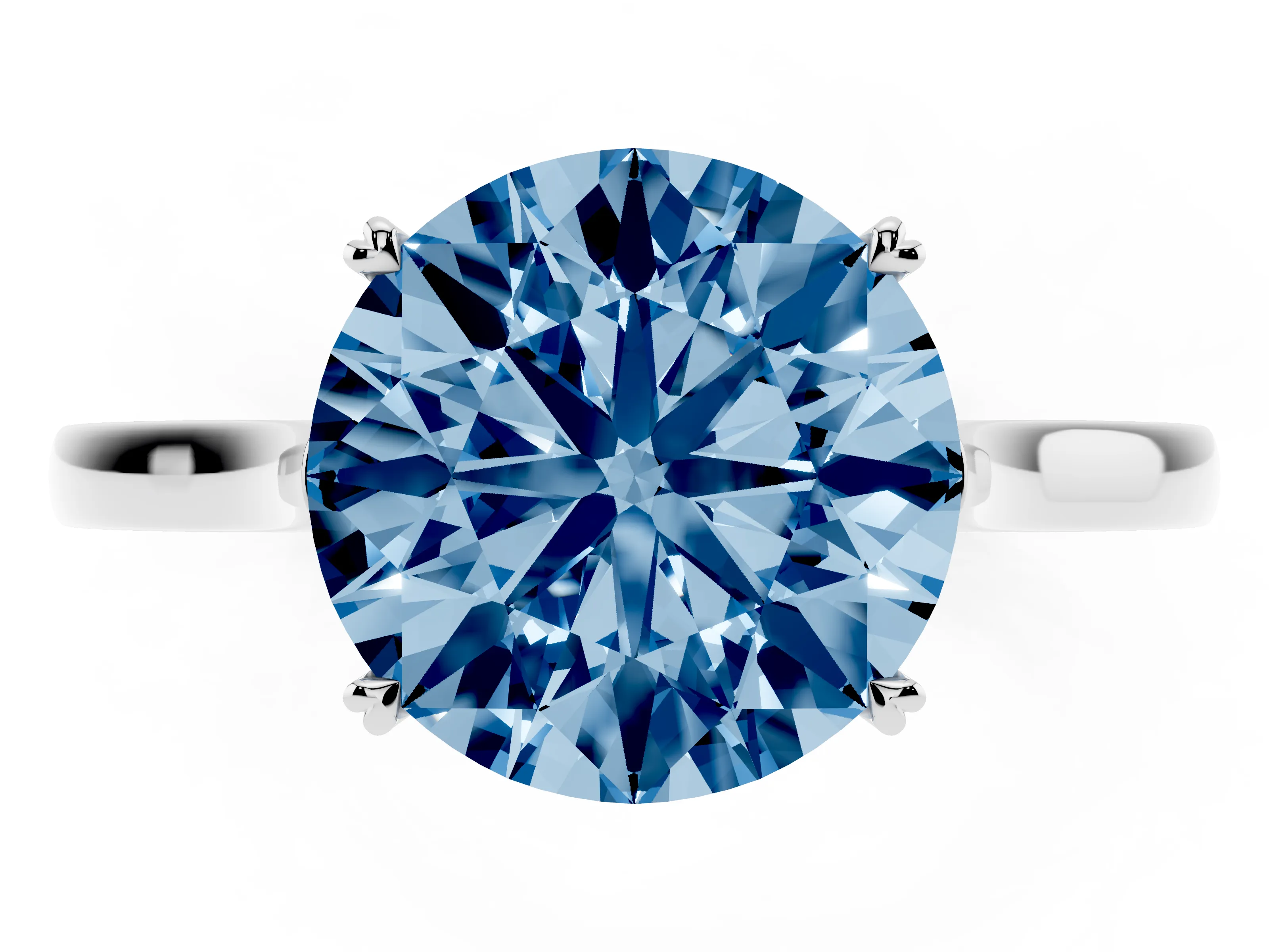 Fancy Blue Round Cut Diamond Solitaire Heart Prong Engagement Ring Set in Platinum with Tapered Band