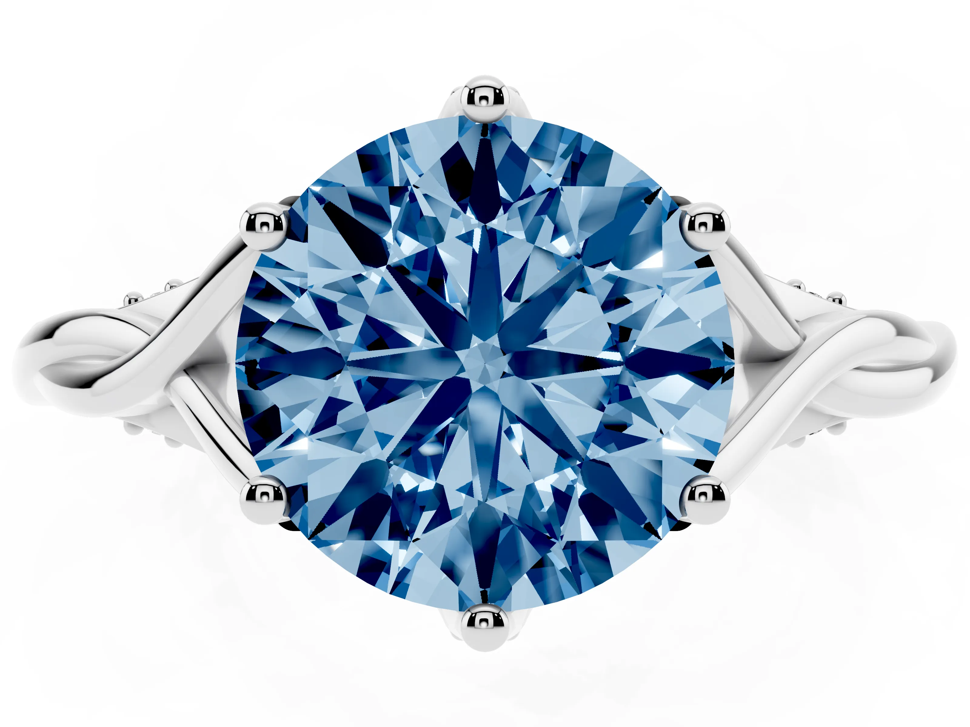 Fancy Blue Round Cut Diamond Intertwined Twist Band Solitaire Ring Set in White gold with Prong Setting