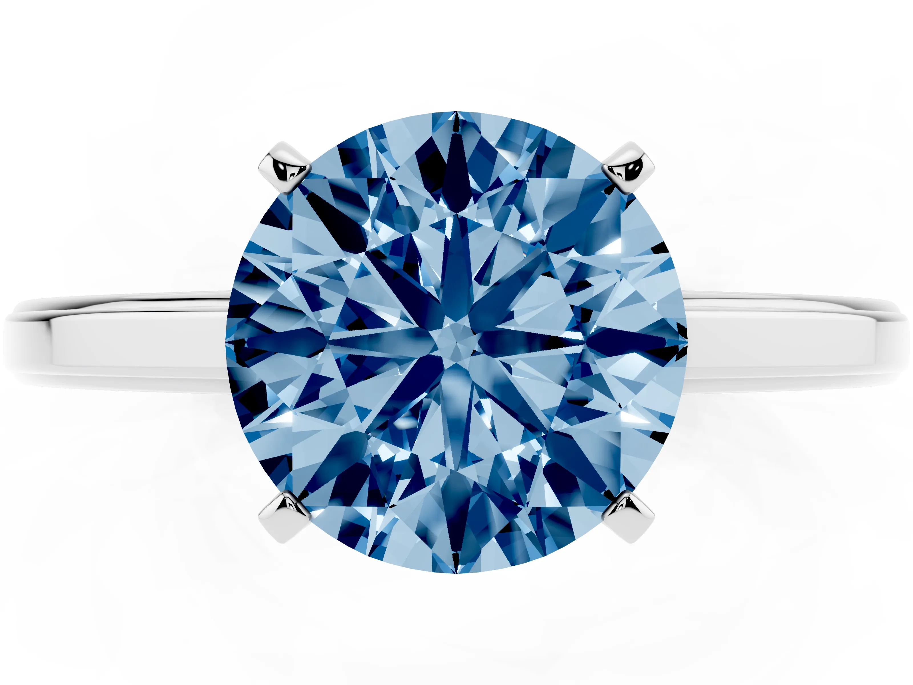Fancy Blue Round Cut Diamond Solitaire Ring Set in Silver with Prong Setting and Classic Band
