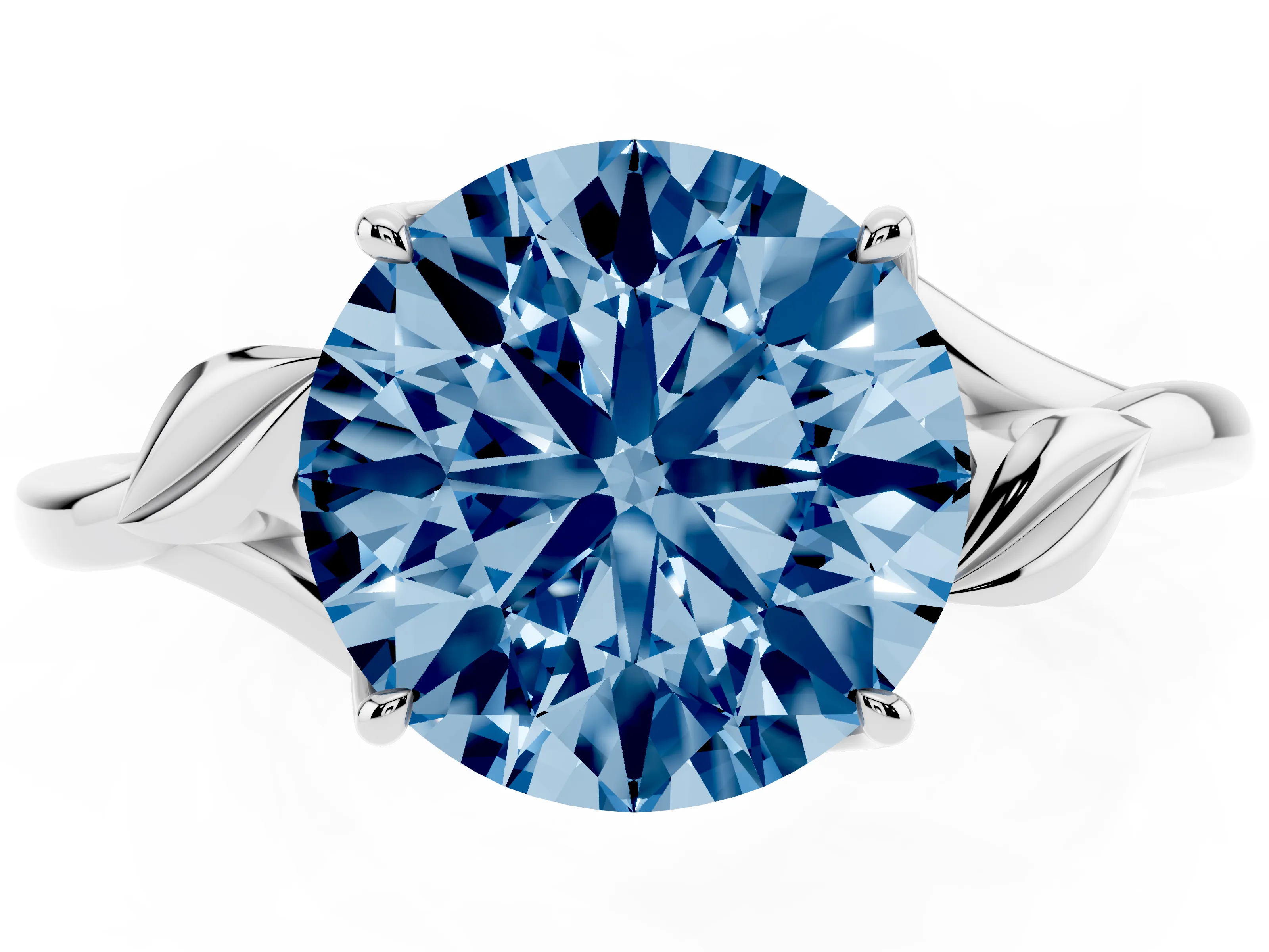 Fancy Blue Round Cut Diamond Solitaire Ring Set in Silver with Polished Twist Band
