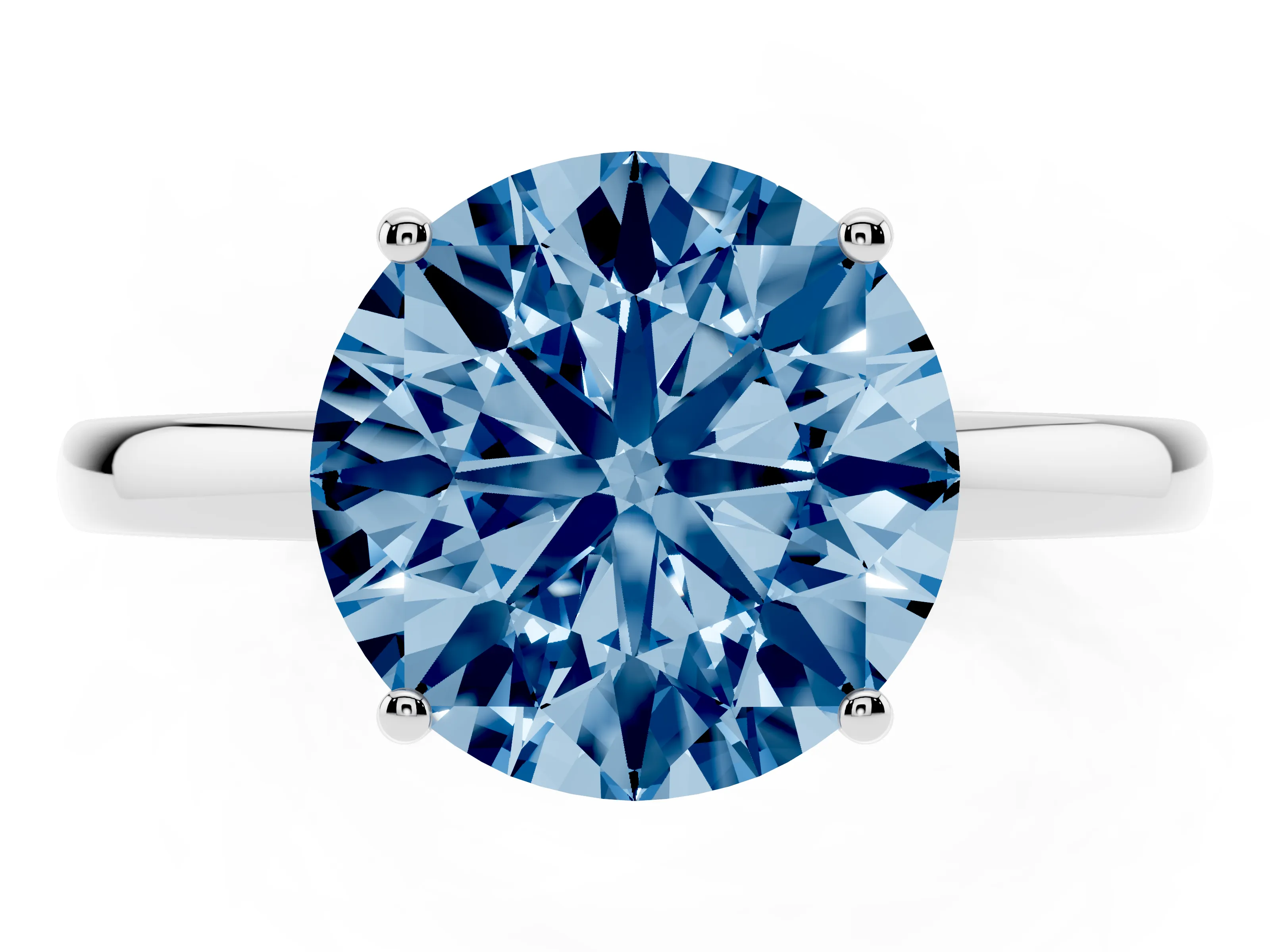 Fancy Blue Round Cut Diamond Solitaire Ring Set in White gold with Plain Band and Prong Setting