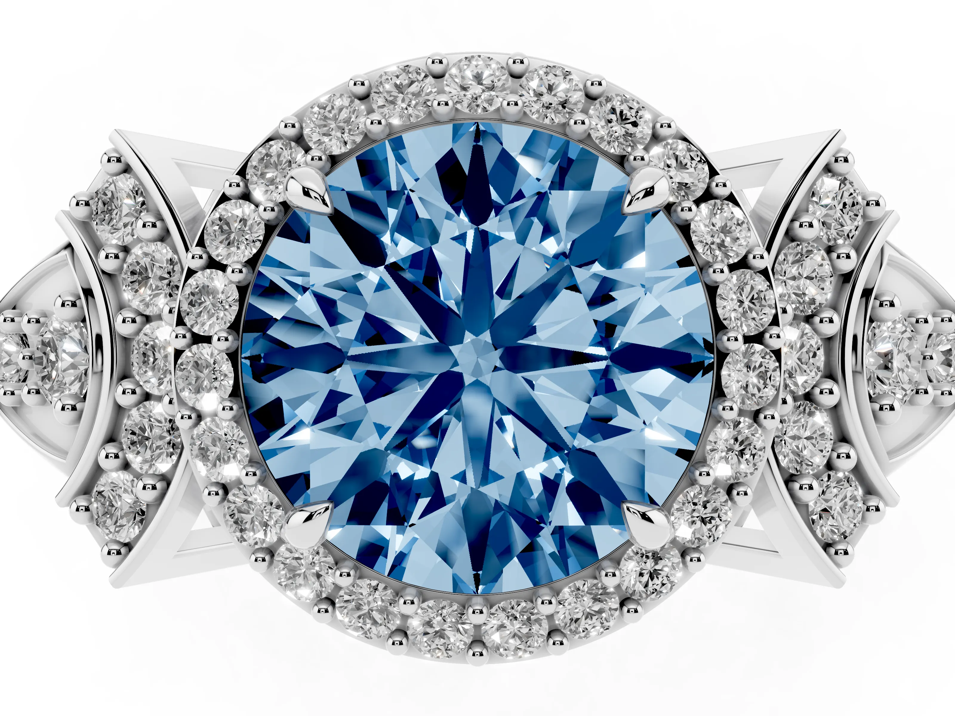 Fancy Blue Round Cut Diamond Halo Engagement Ring Set in Silver with Accent Stone Split Shank