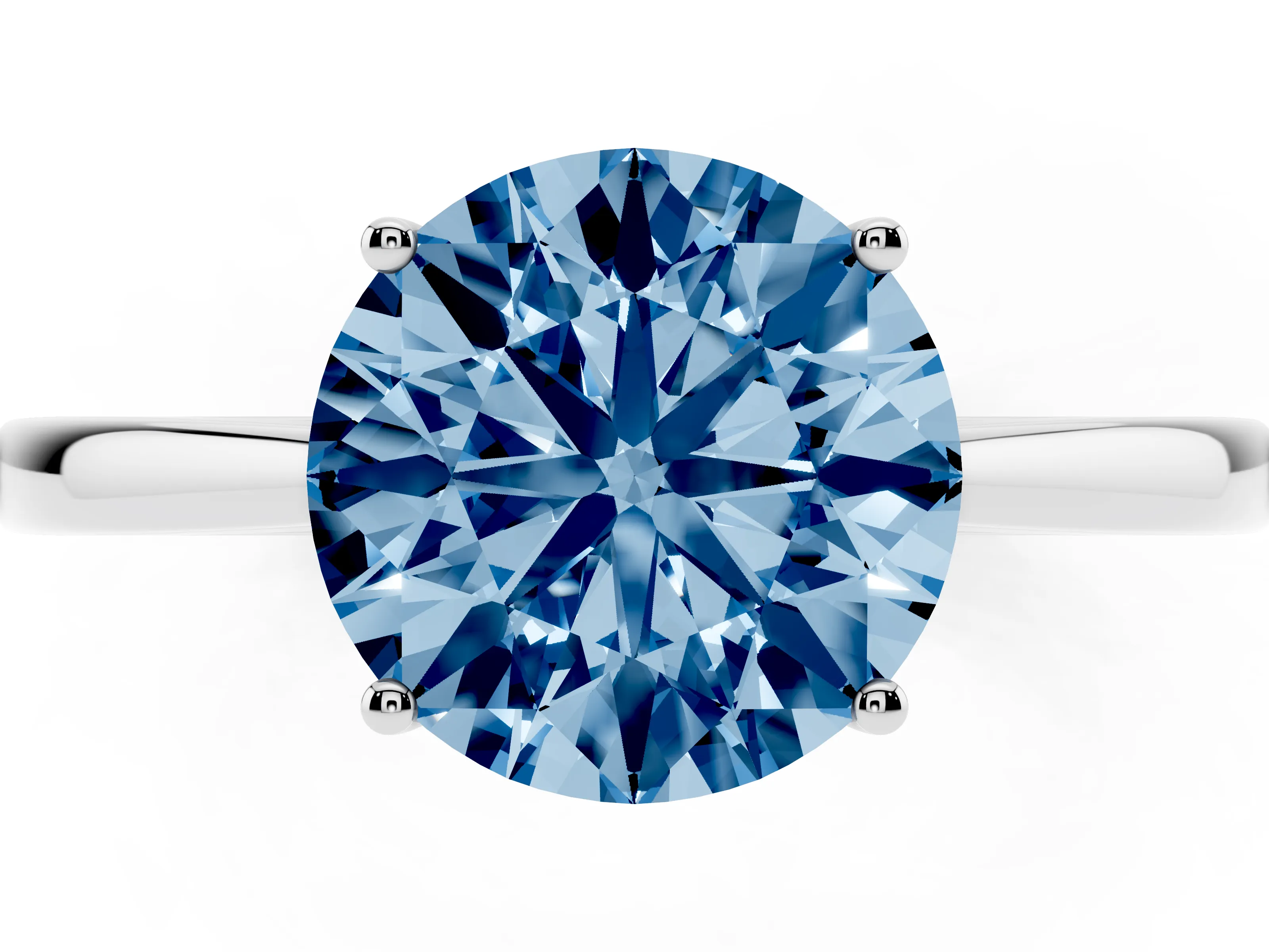 Fancy Blue Round Cut Diamond Solitaire Ring Set in Silver with Split Shank and Prong Setting