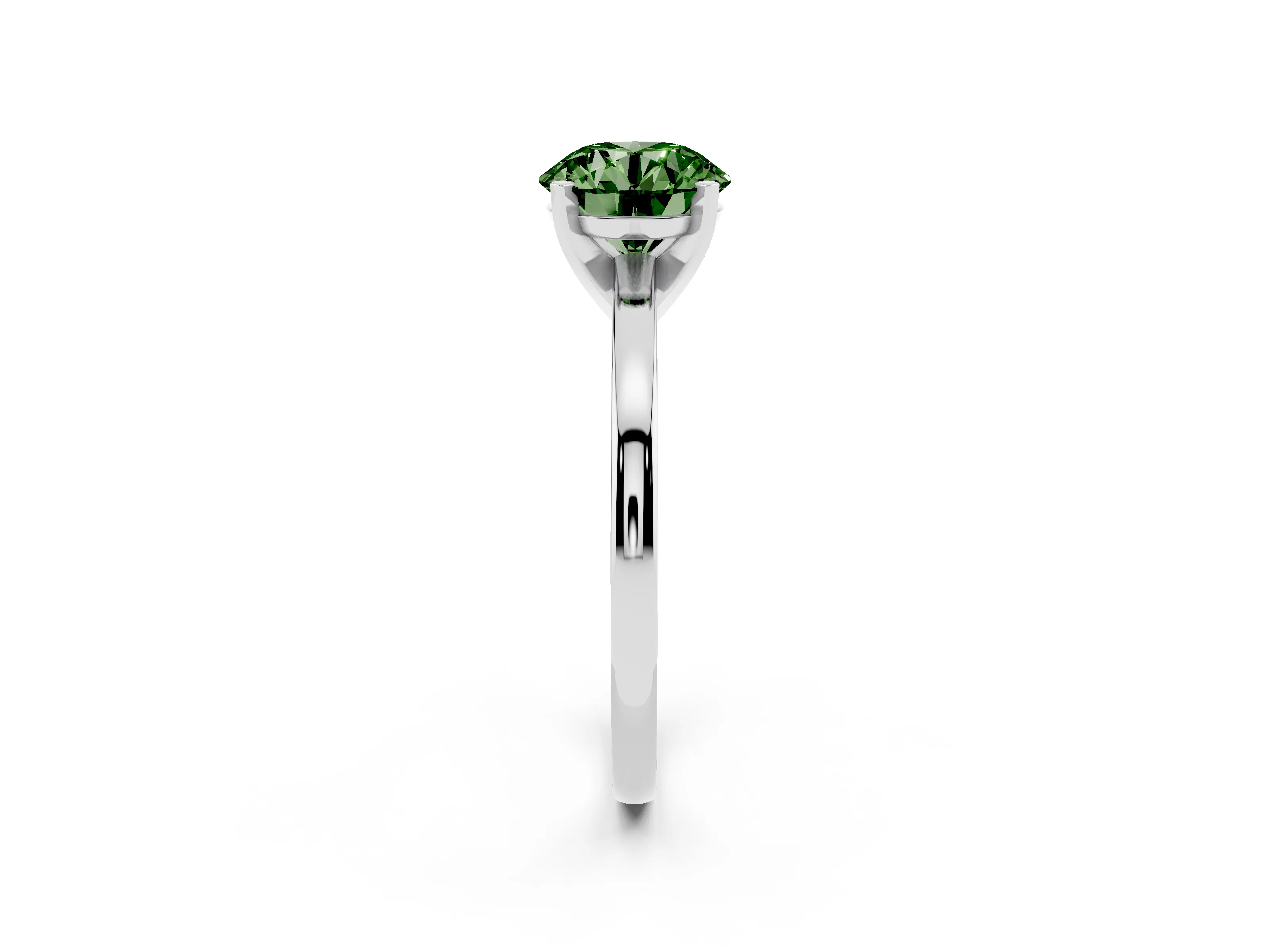 Fancy Green Round Cut Diamond Solitaire Engagement Ring Set in White gold with Prong Setting on a Classic Band