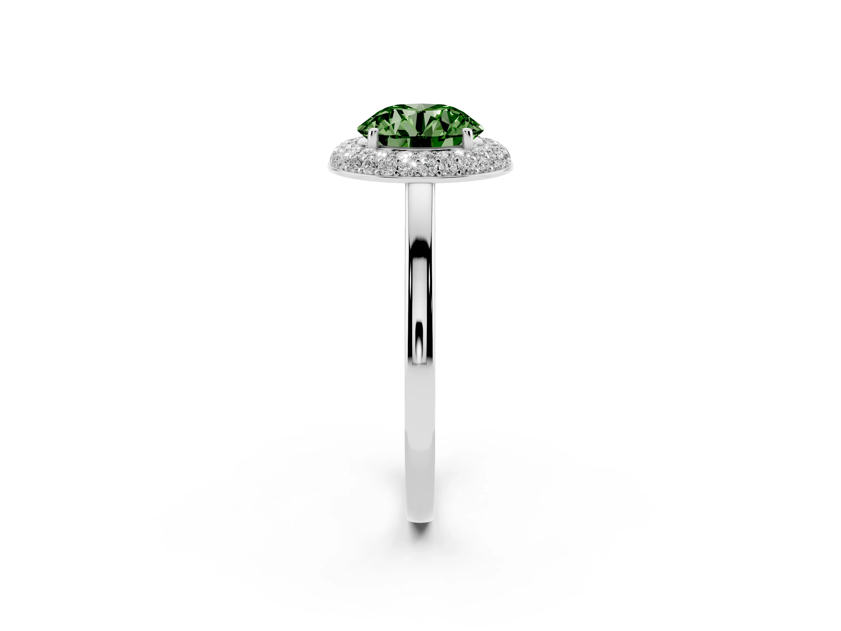 Fancy Green Round Cut Diamond Halo Engagement Ring Set in Platinum with Solitaire Band and Prong Setting