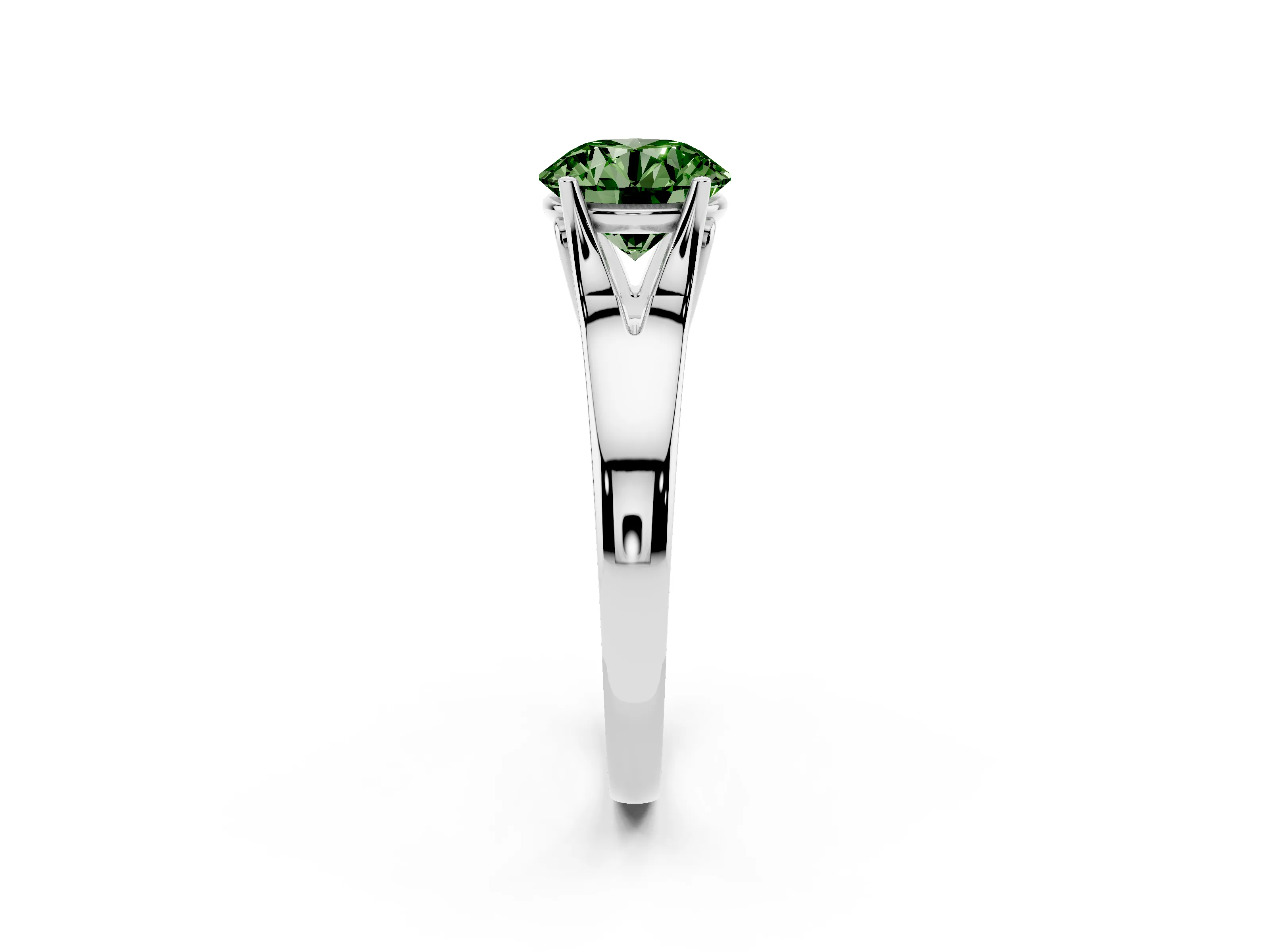 Fancy Green Round Cut Diamond Solitaire Ring Set in Platinum with Arched Cathedral Band and Prong Setting