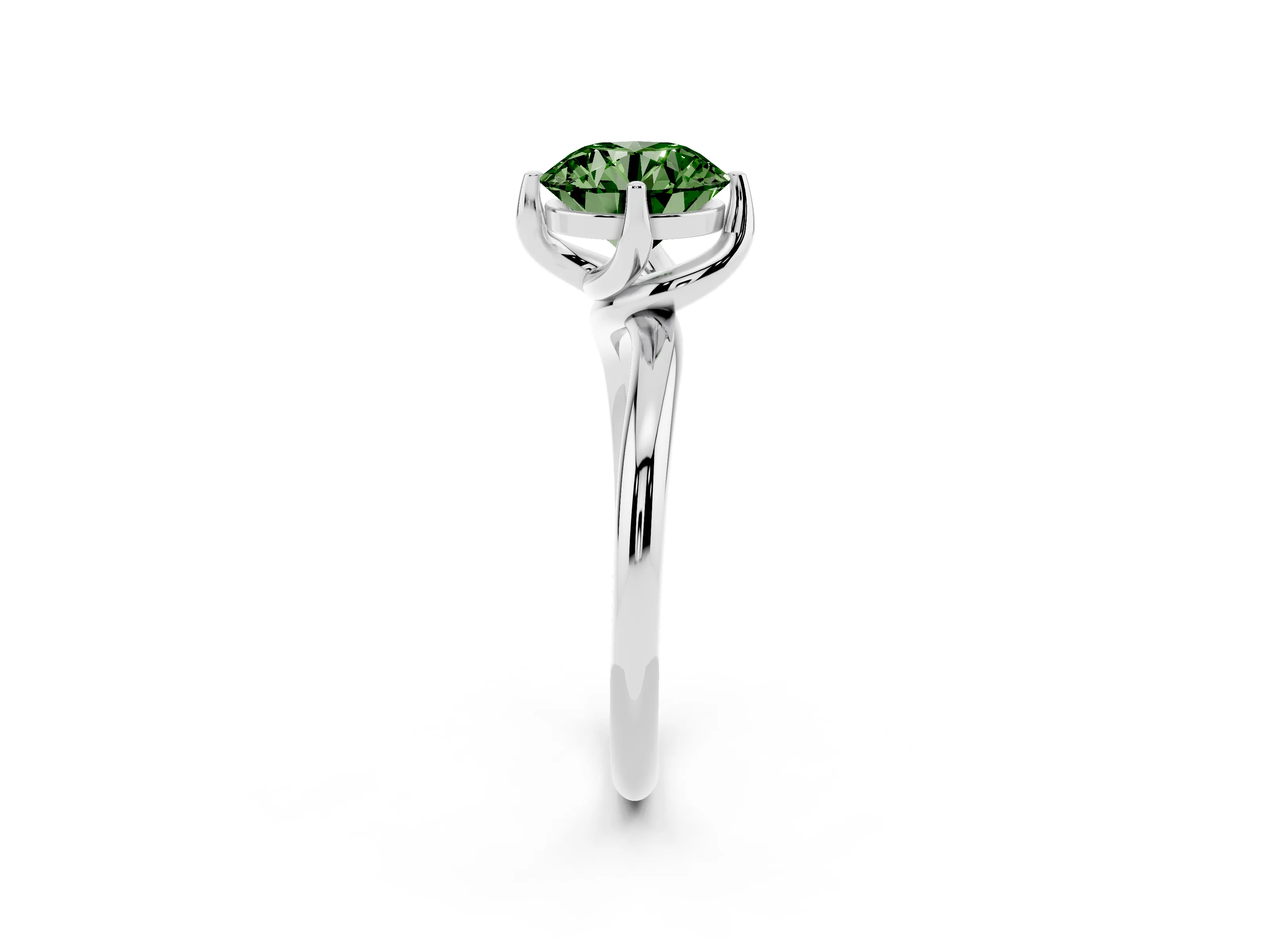 Fancy Green Round Cut Diamond Solitaire Engagement Ring Set in Silver with Classic Plain Band