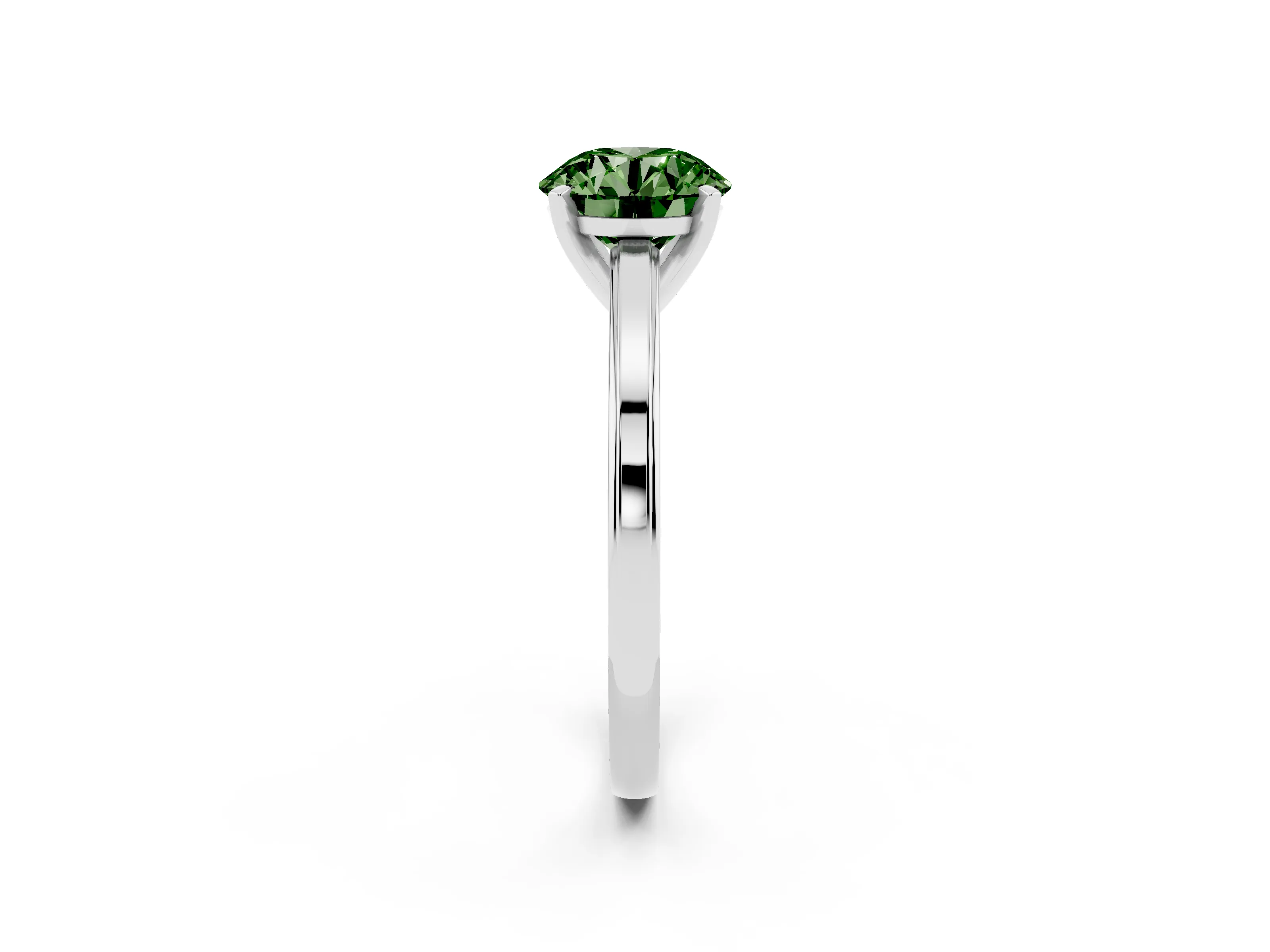 Fancy Green Round Cut Diamond Solitaire Ring Set in Platinum with Prong Setting and Classic Band