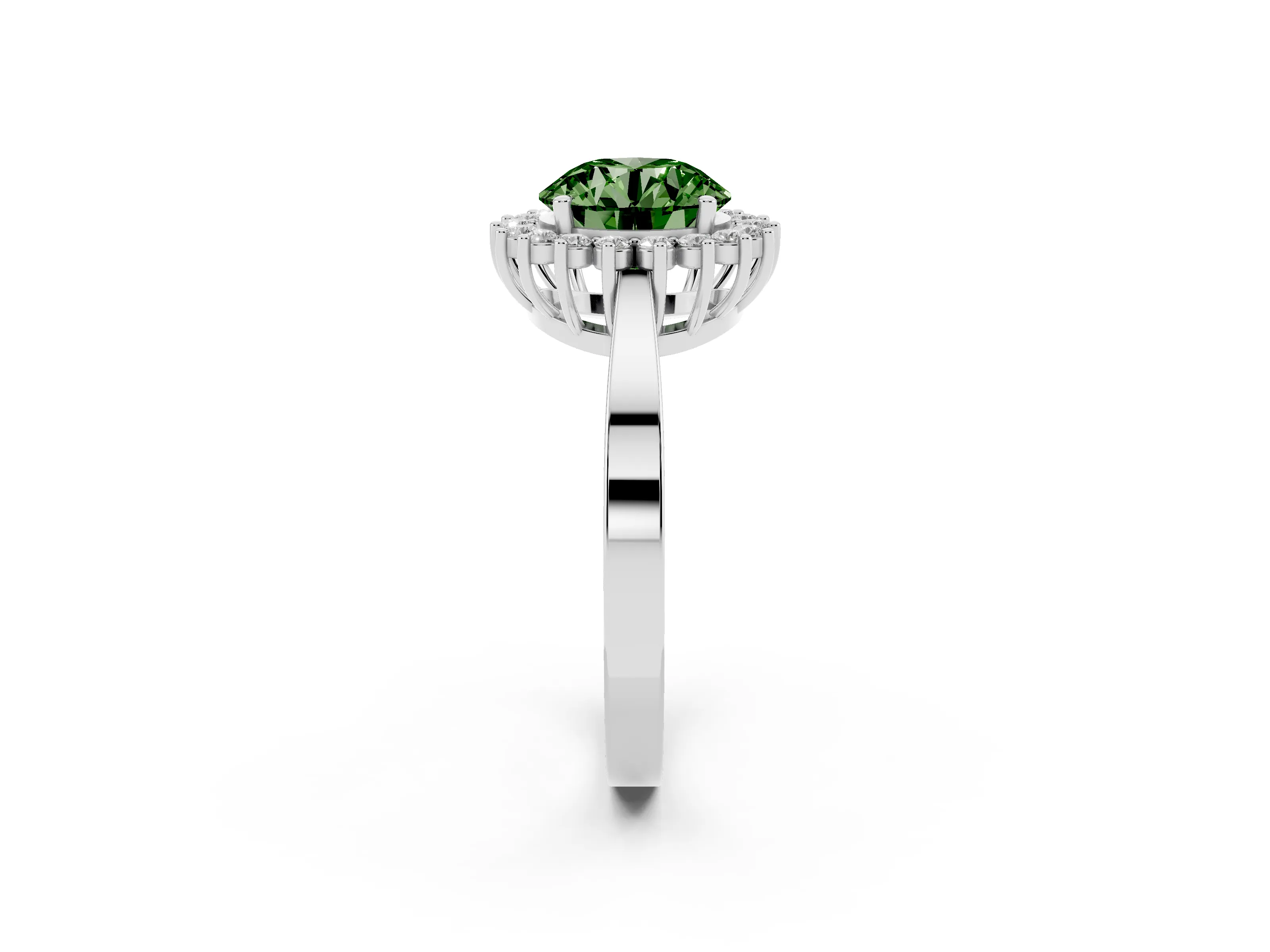 Fancy Green Round Cut Diamond Halo Ring Set in White gold with Round Halo and Smooth Solitaire Band