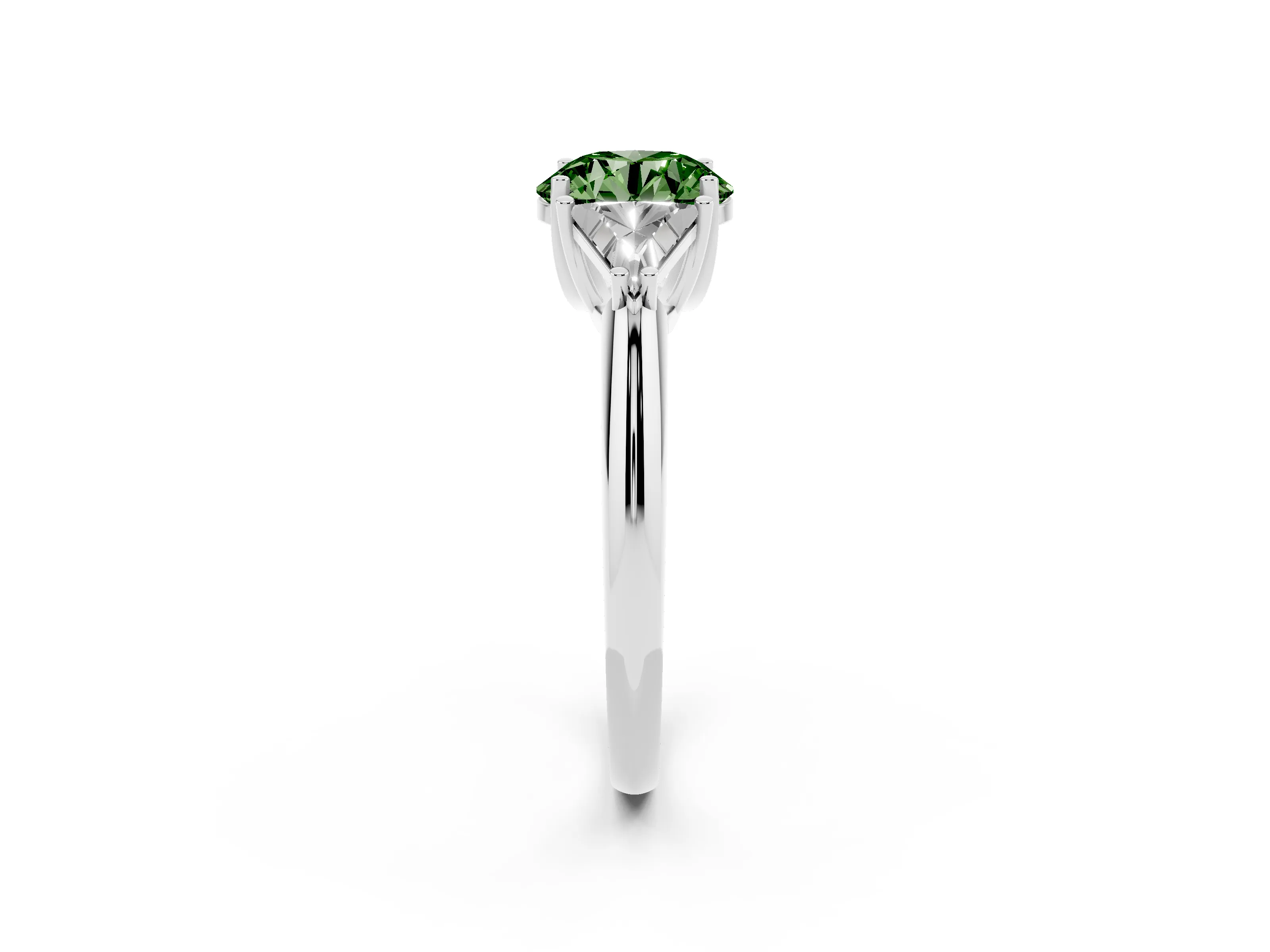 Fancy Green Round Cut Diamond Three-Stone Engagement Ring Set in Silver with Trillion Side Stones