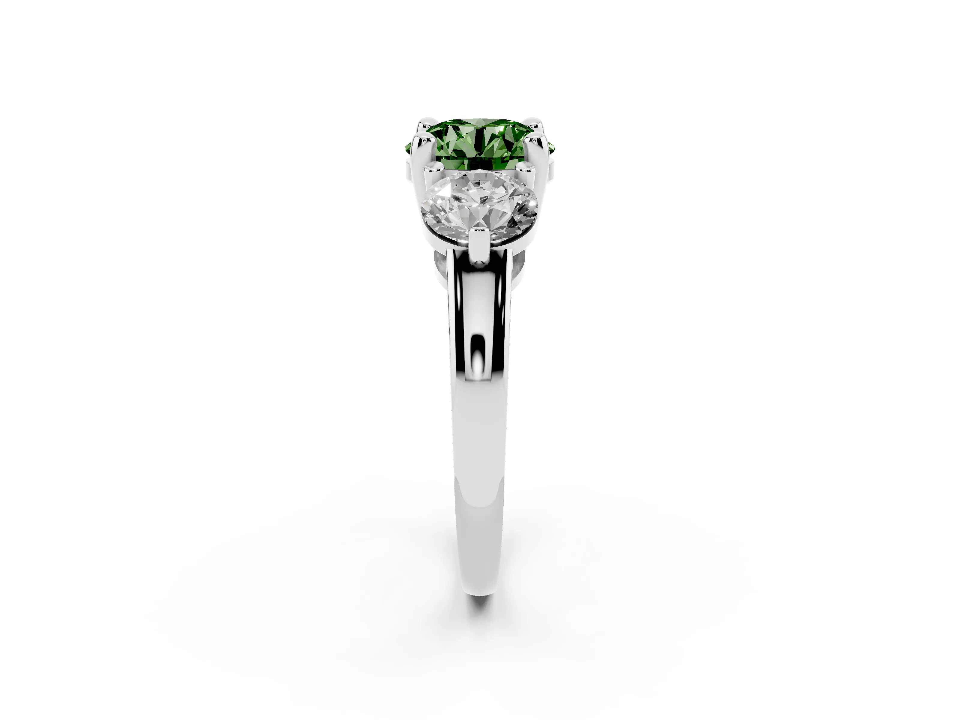 Fancy Green Round Cut Diamond Three-Stone Ring Set in Silver with Prong Setting and Classic Band